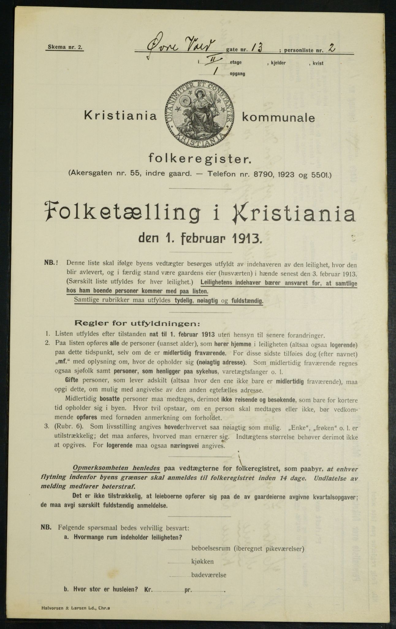 OBA, Kommunal folketelling 1.2.1913 for Kristiania, 1913, s. 130163