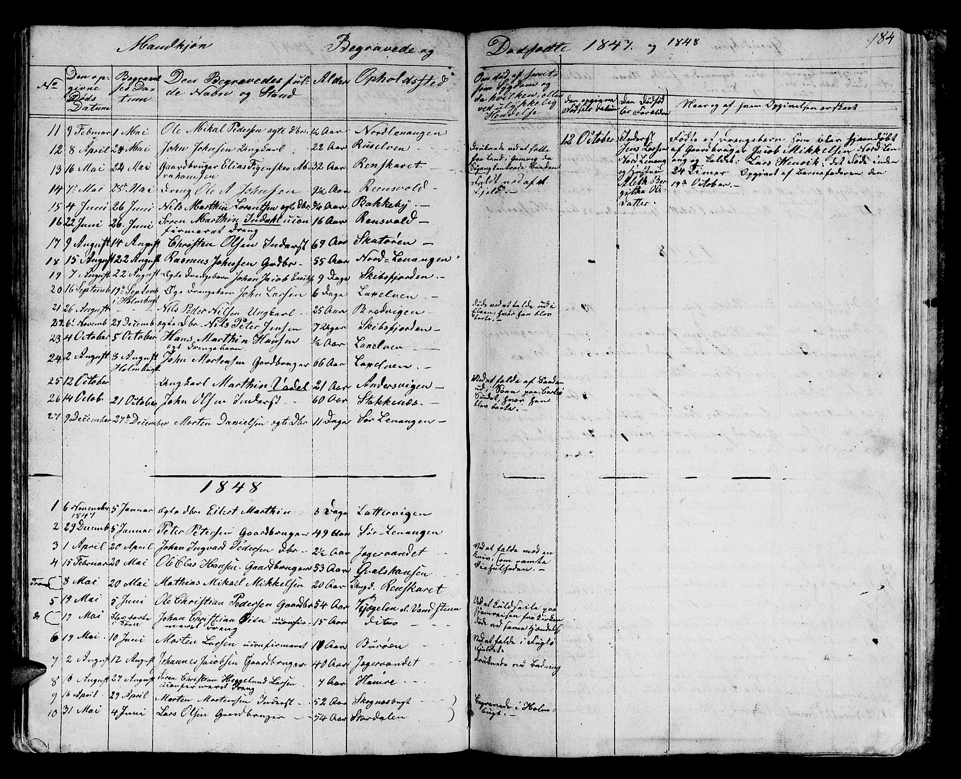 Karlsøy sokneprestembete, AV/SATØ-S-1299/H/Ha/Hab/L0002klokker: Klokkerbok nr. 2, 1843-1861, s. 184