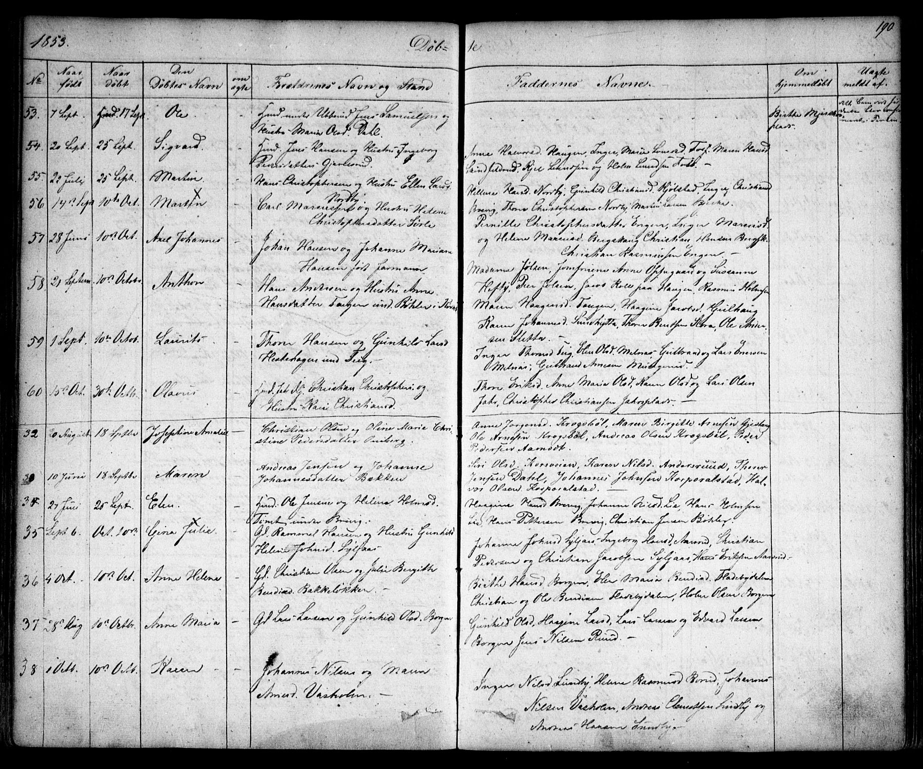 Enebakk prestekontor Kirkebøker, AV/SAO-A-10171c/F/Fa/L0009: Ministerialbok nr. I 9, 1832-1861, s. 190
