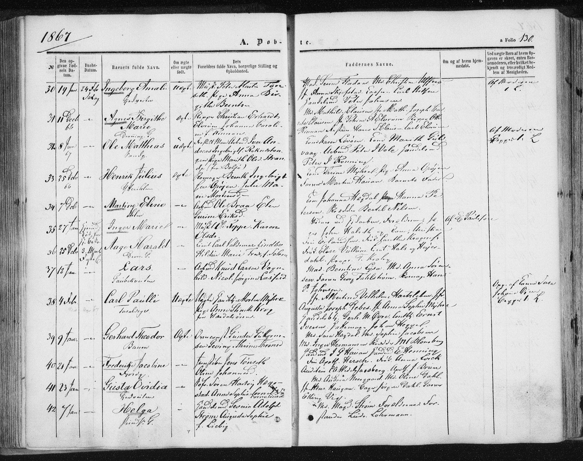 Ministerialprotokoller, klokkerbøker og fødselsregistre - Sør-Trøndelag, SAT/A-1456/602/L0115: Ministerialbok nr. 602A13, 1860-1872, s. 130