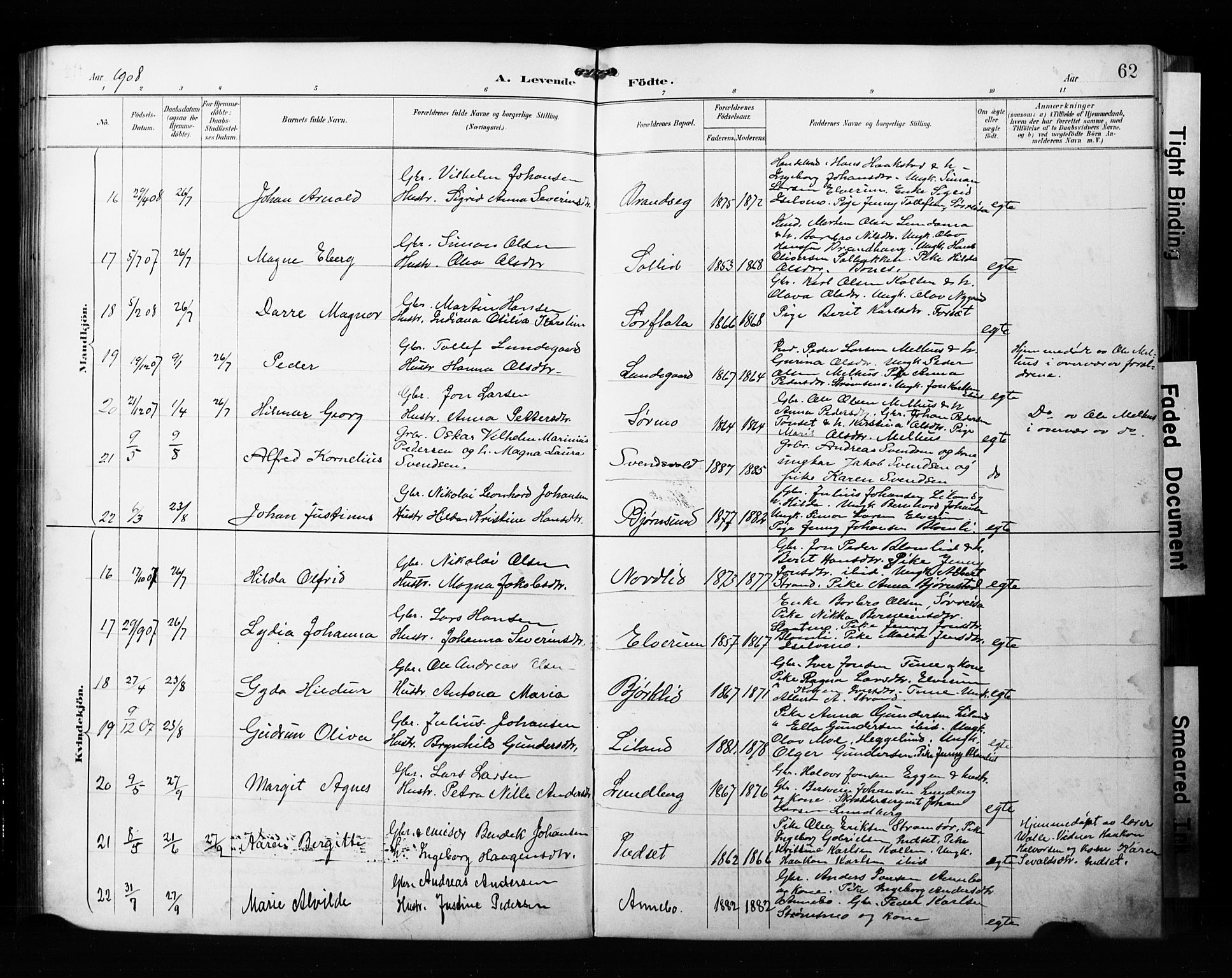 Målselv sokneprestembete, AV/SATØ-S-1311/G/Ga/Gab/L0008klokker: Klokkerbok nr. 8, 1895-1913, s. 62