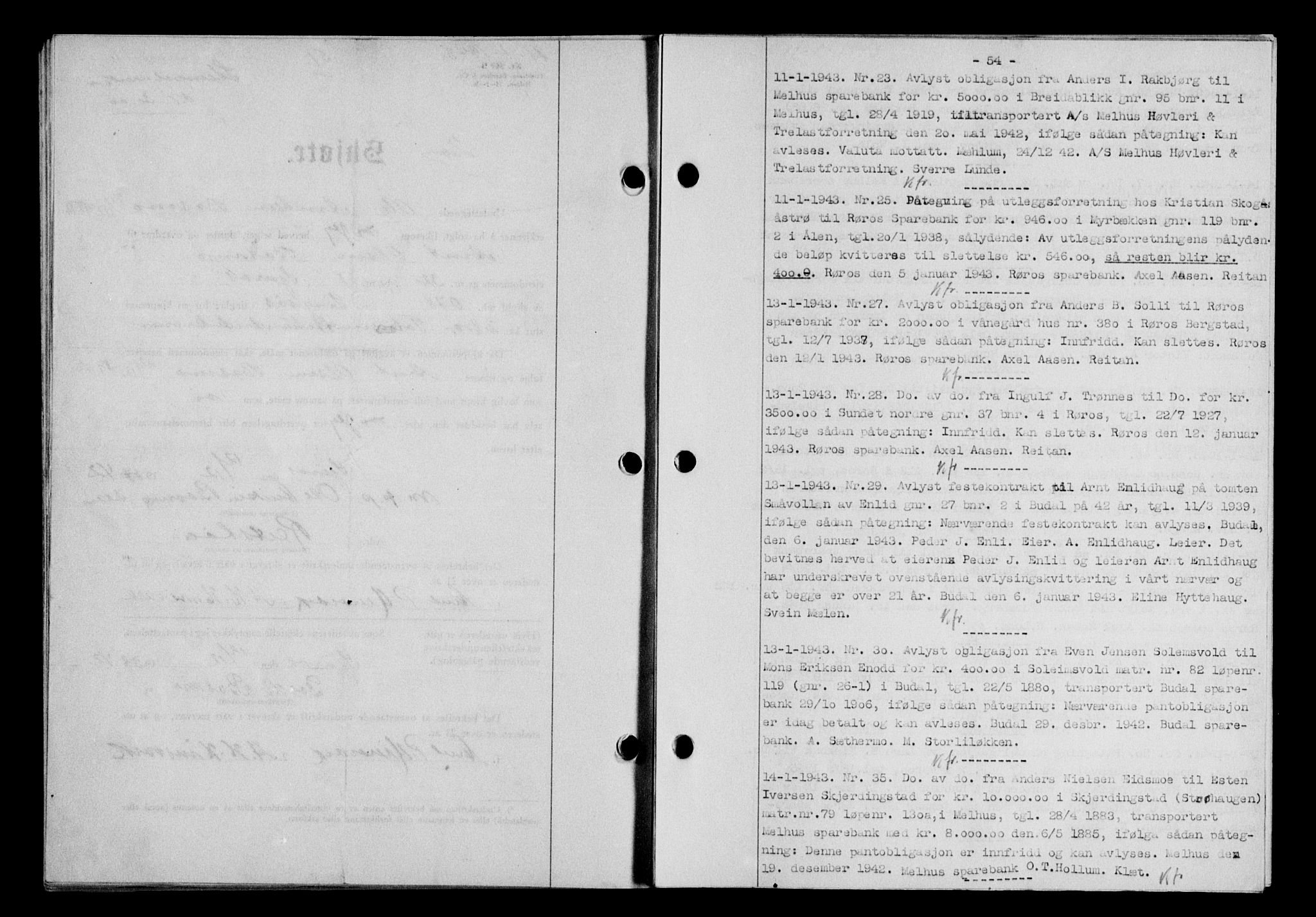 Gauldal sorenskriveri, SAT/A-0014/1/2/2C/L0056: Pantebok nr. 61, 1942-1943, Dagboknr: 23/1943