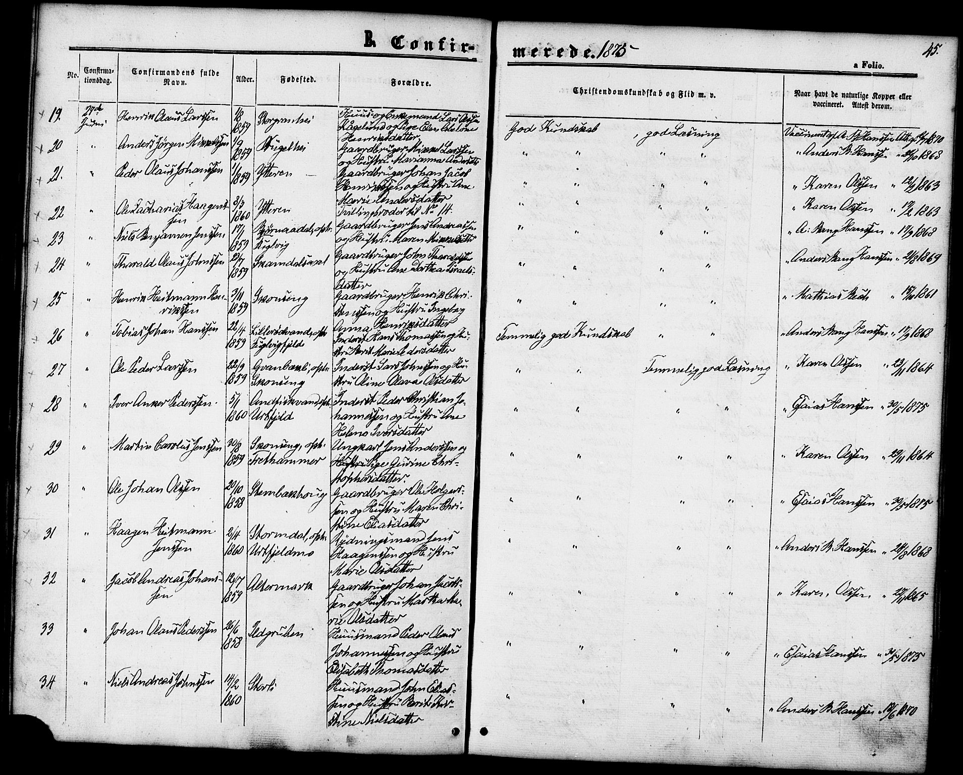 Ministerialprotokoller, klokkerbøker og fødselsregistre - Nordland, AV/SAT-A-1459/827/L0394: Ministerialbok nr. 827A06, 1865-1886, s. 45