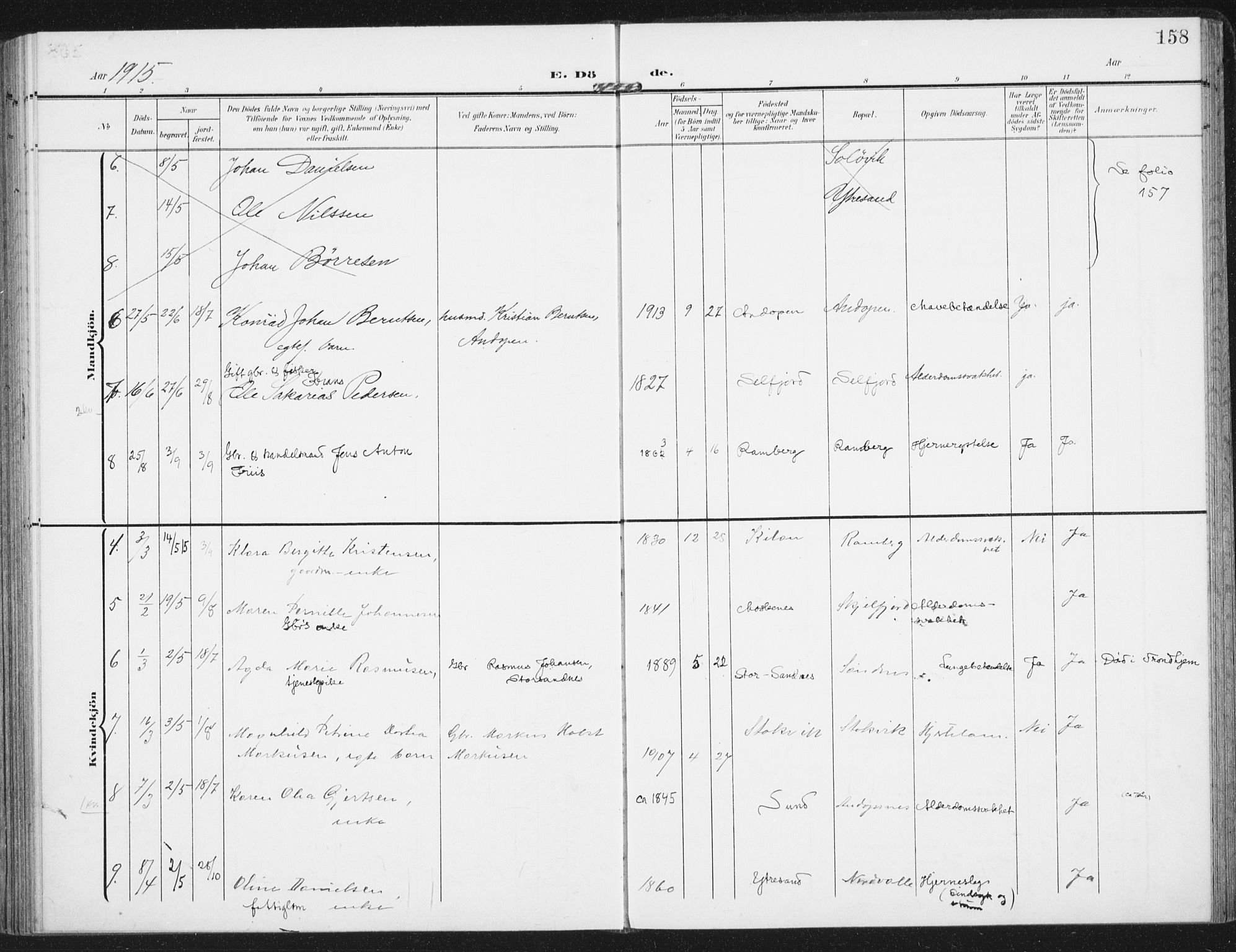 Ministerialprotokoller, klokkerbøker og fødselsregistre - Nordland, AV/SAT-A-1459/885/L1206: Ministerialbok nr. 885A07, 1905-1915, s. 158