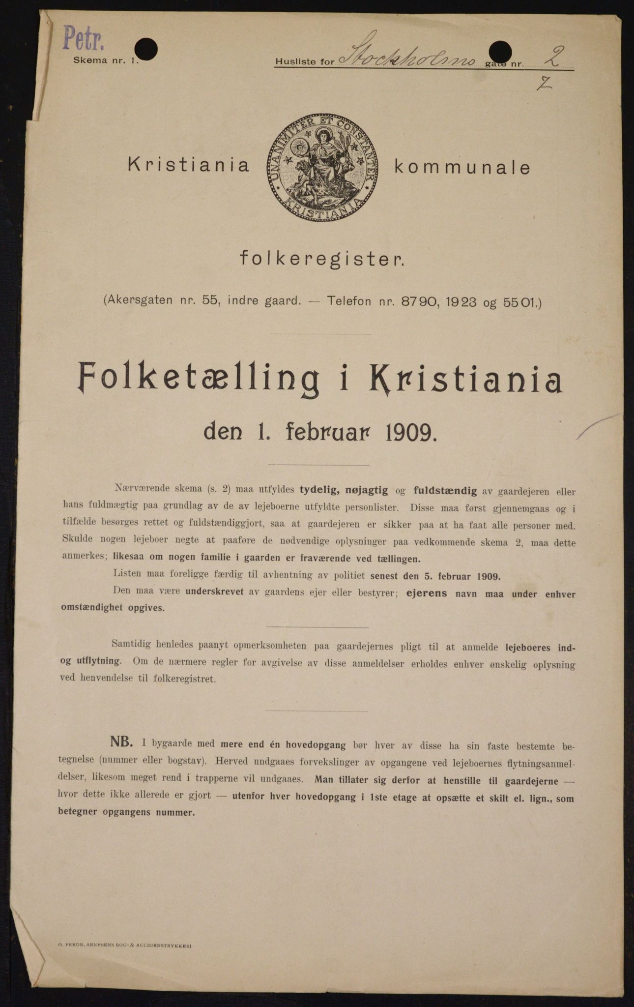 OBA, Kommunal folketelling 1.2.1909 for Kristiania kjøpstad, 1909, s. 92593