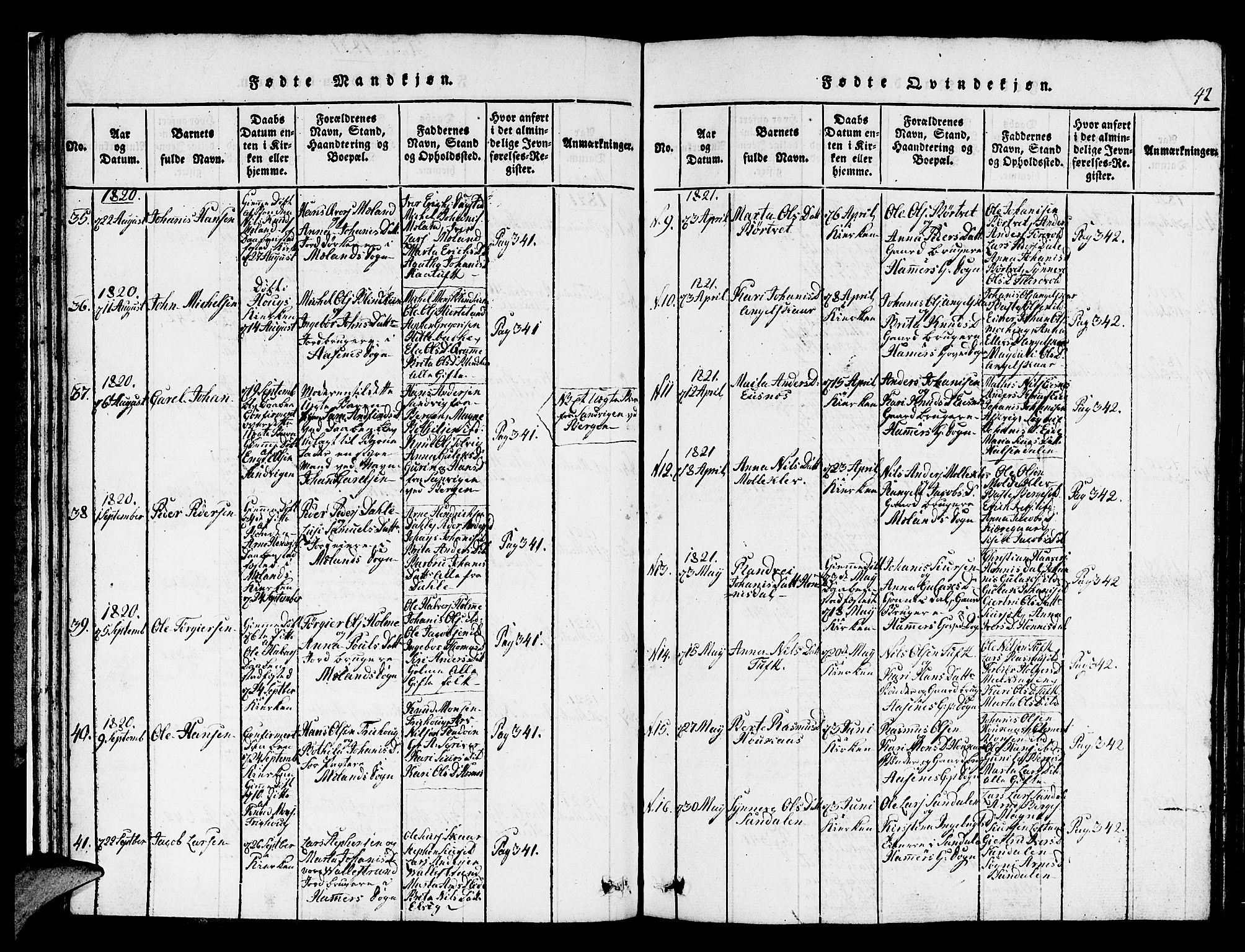 Hamre sokneprestembete, AV/SAB-A-75501/H/Ha/Hab: Klokkerbok nr. A 1, 1816-1826, s. 42