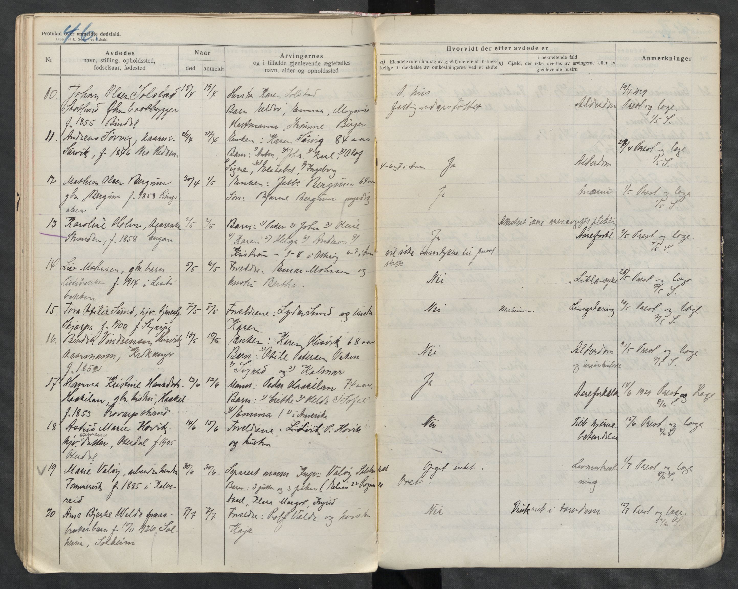 Fosnes lensmannskontor , AV/SAT-A-1022/1/02/L0003: 2.01.03 Dødsfallsprotokoll for Fosnes lensmannsdistrikt, 1916-1930, s. 46