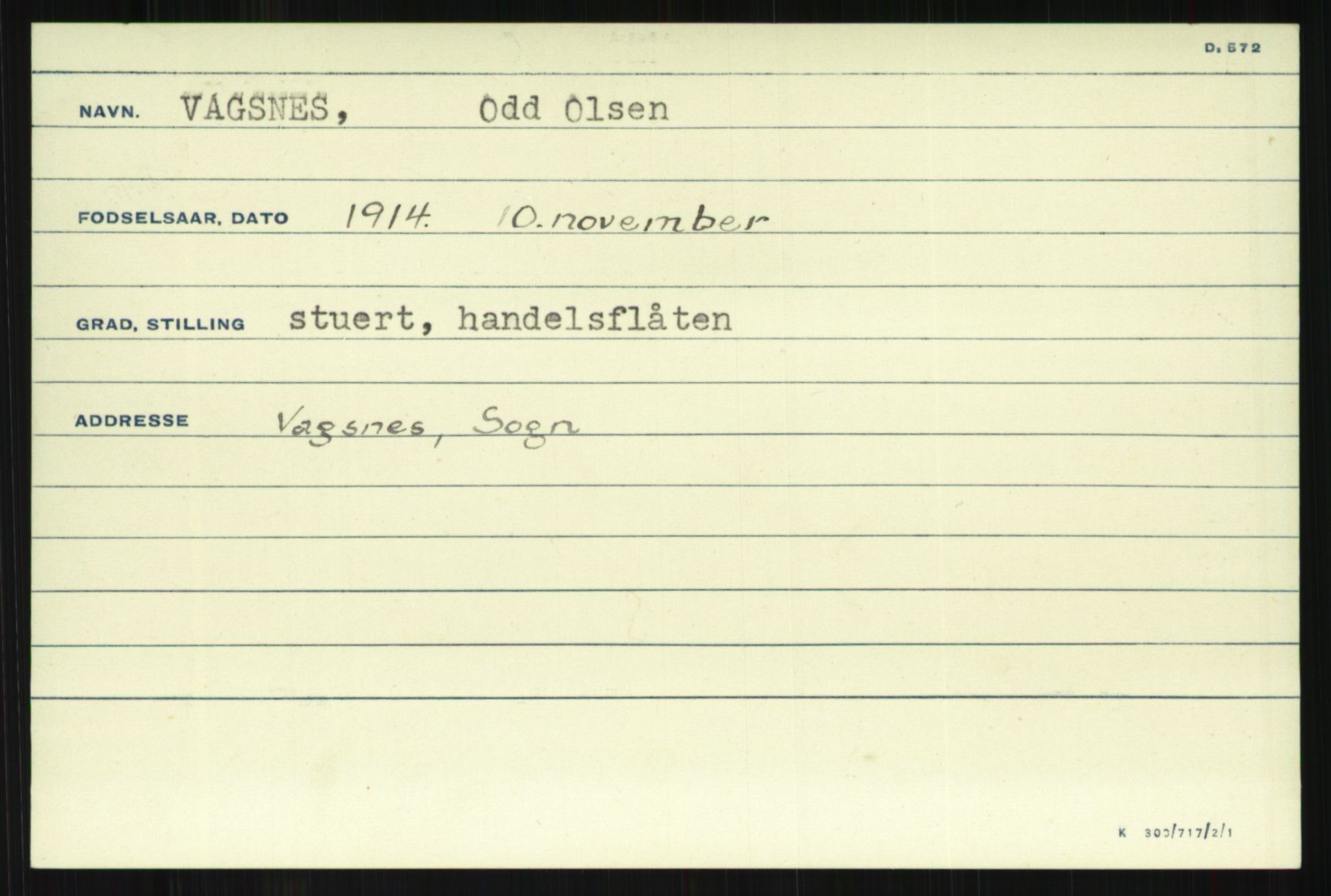 Direktoratet for sjømenn, AV/RA-S-3545/G/Gi/L0009: Kartotek over krigsdekorasjoner tildelt nordmenn under krigen, 1940-1945, s. 979