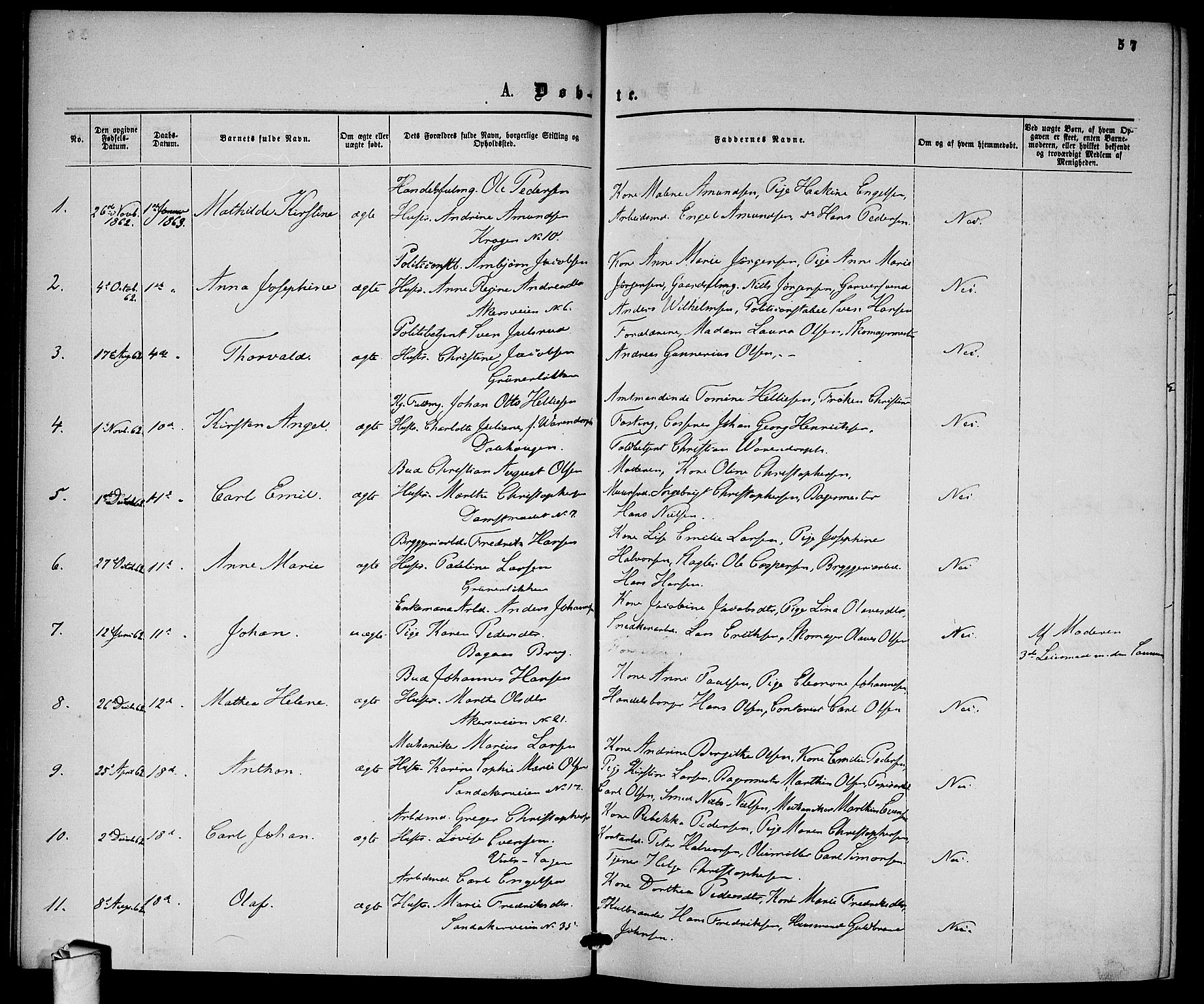 Gamle Aker prestekontor Kirkebøker, SAO/A-10617a/G/L0001: Klokkerbok nr. 1, 1861-1868, s. 57