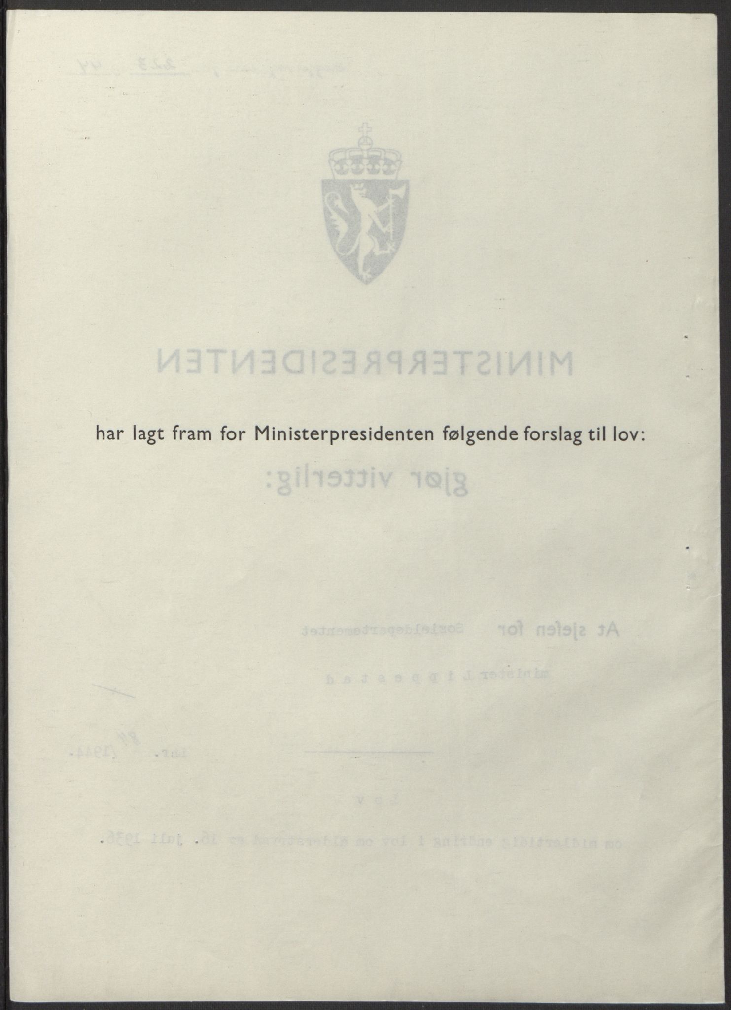 NS-administrasjonen 1940-1945 (Statsrådsekretariatet, de kommisariske statsråder mm), RA/S-4279/D/Db/L0100: Lover, 1944, s. 396