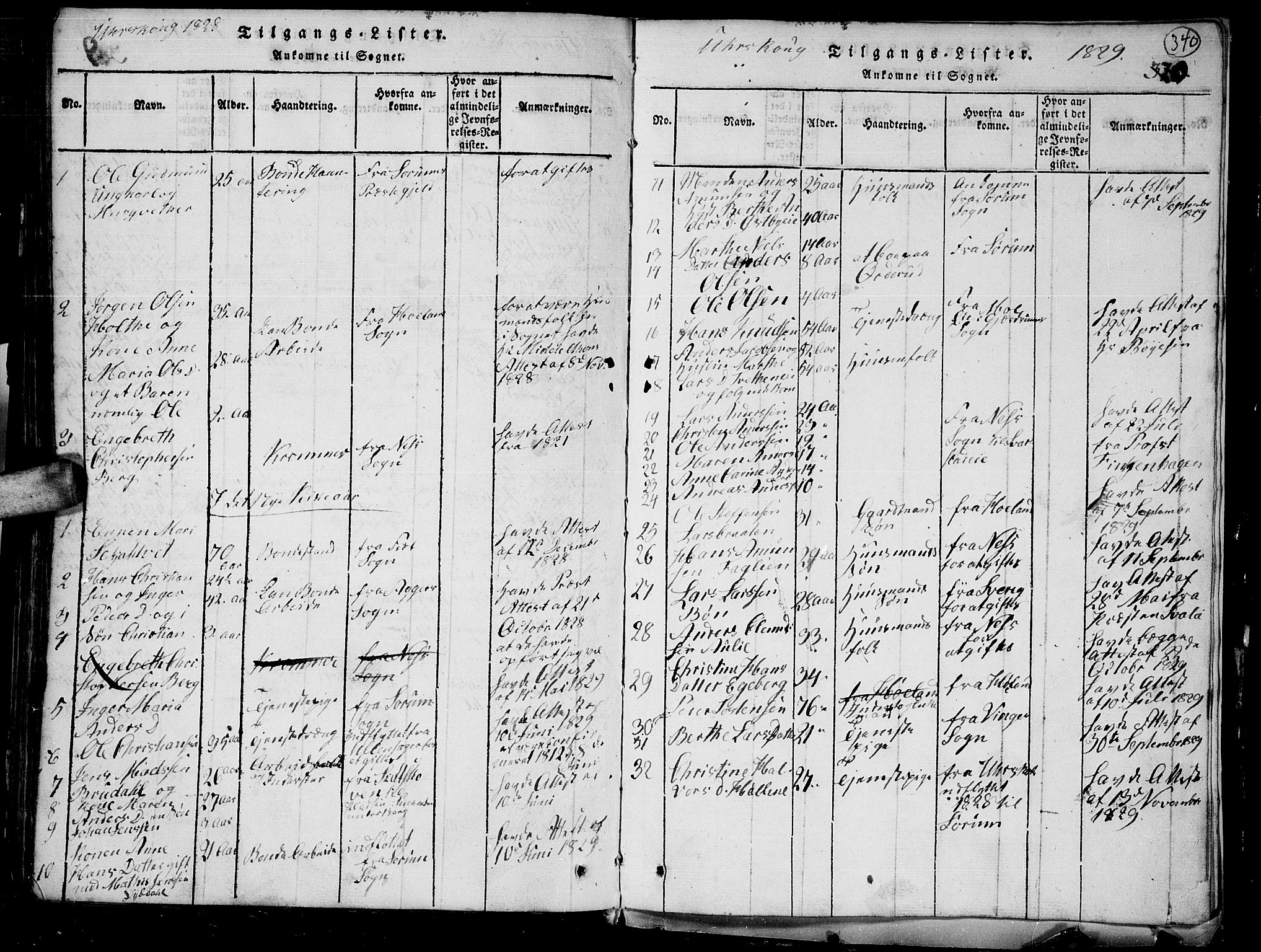 Aurskog prestekontor Kirkebøker, SAO/A-10304a/G/Ga/L0001: Klokkerbok nr. I 1, 1814-1829, s. 340
