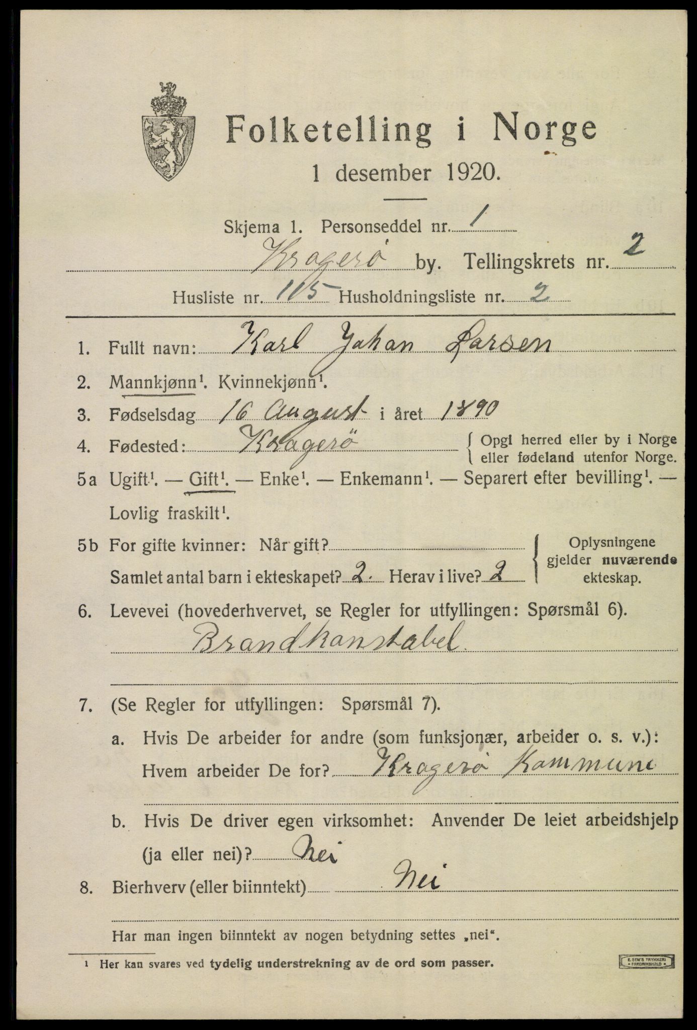 SAKO, Folketelling 1920 for 0801 Kragerø kjøpstad, 1920, s. 6663