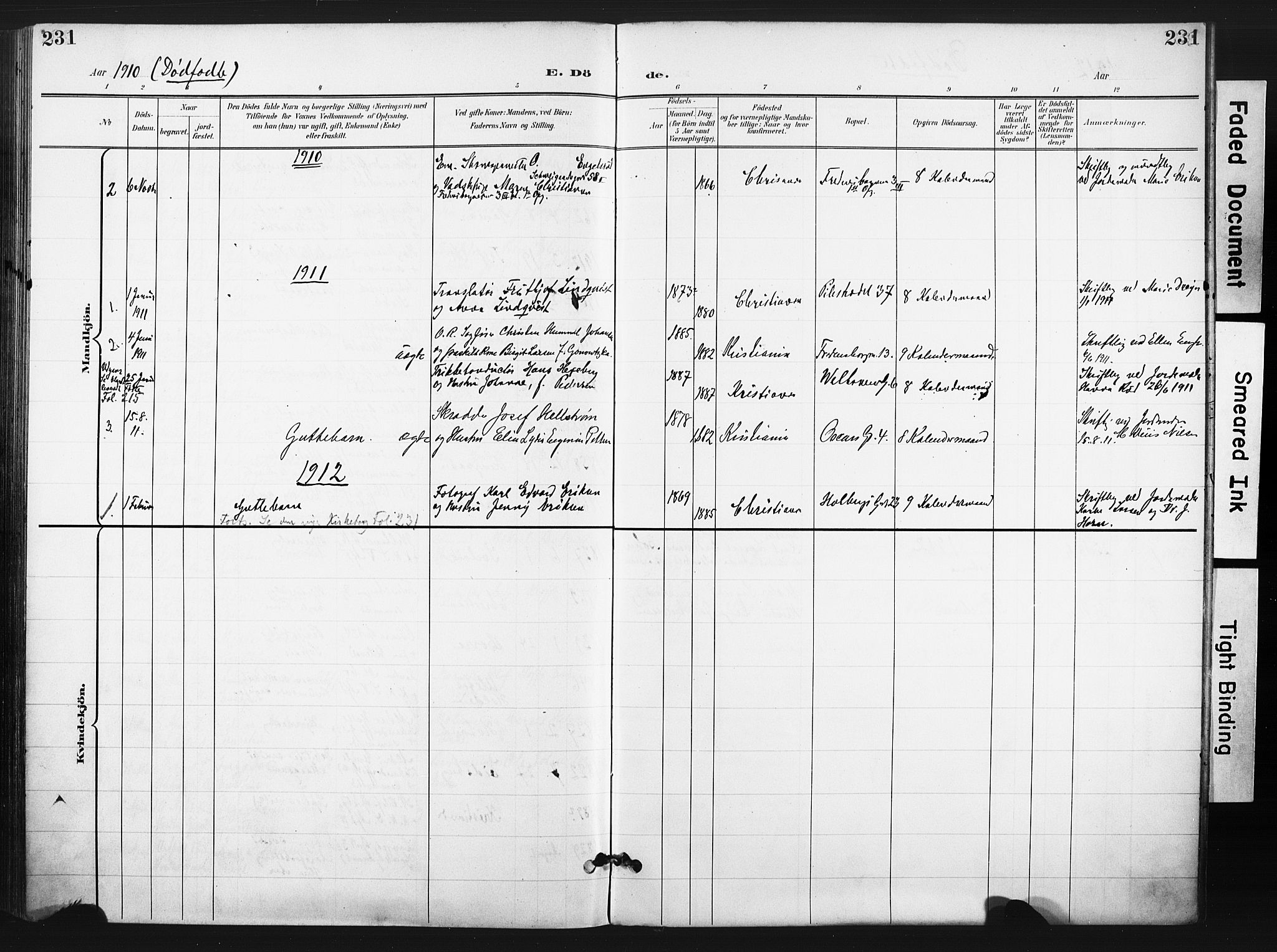 Trefoldighet prestekontor Kirkebøker, AV/SAO-A-10882/F/Fd/L0004: Ministerialbok nr. IV 4, 1897-1912, s. 231
