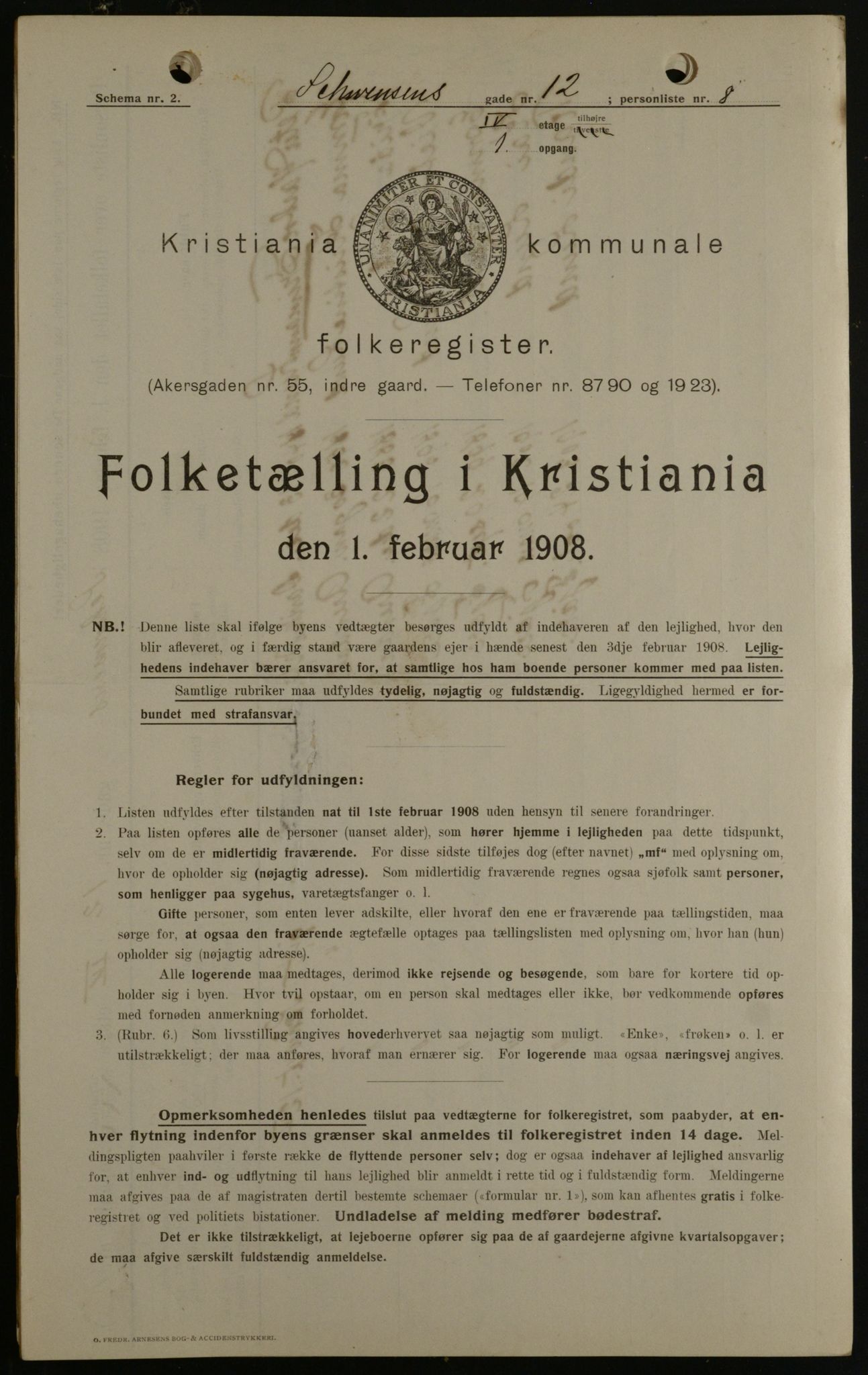 OBA, Kommunal folketelling 1.2.1908 for Kristiania kjøpstad, 1908, s. 83464