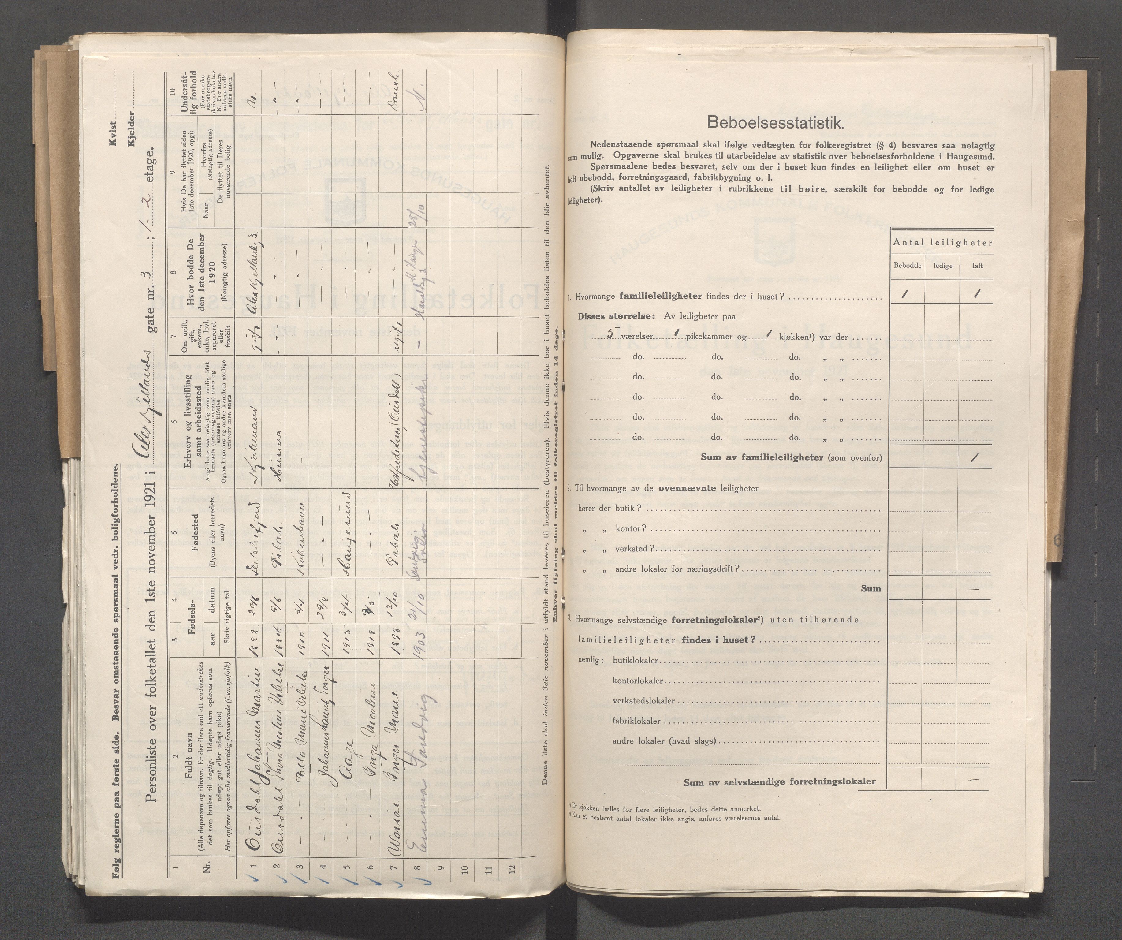 IKAR, Kommunal folketelling 1.11.1921 for Haugesund, 1921, s. 60