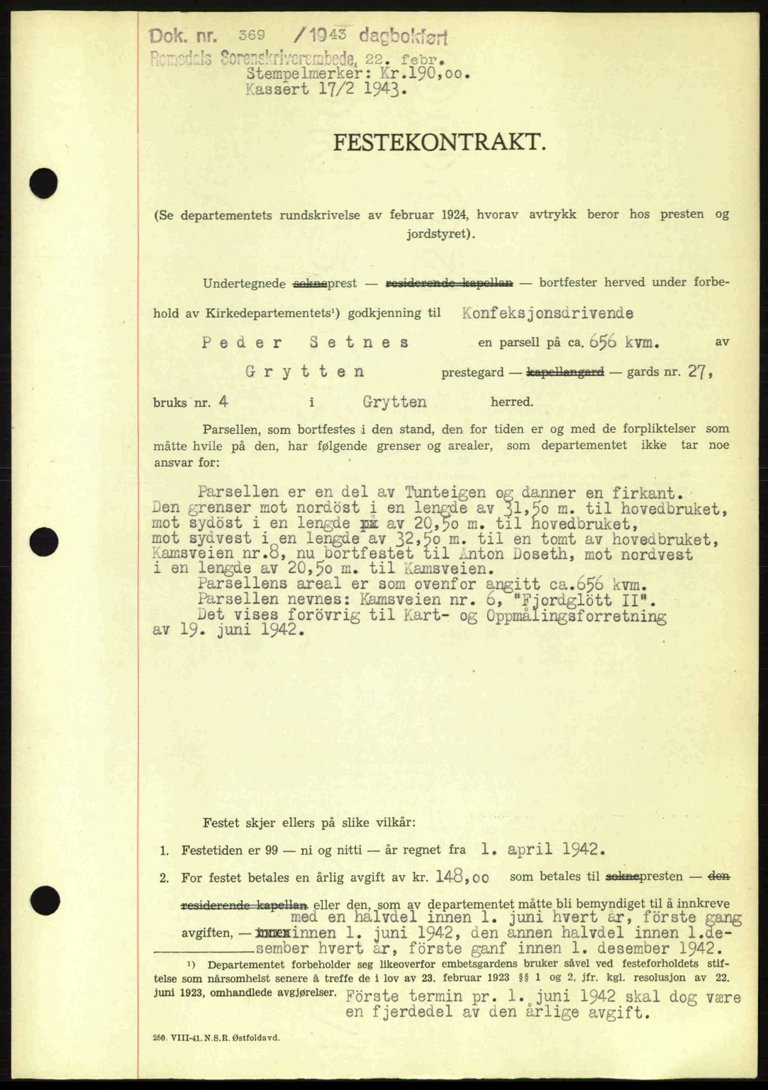 Romsdal sorenskriveri, SAT/A-4149/1/2/2C: Pantebok nr. A13, 1942-1943, Dagboknr: 369/1943