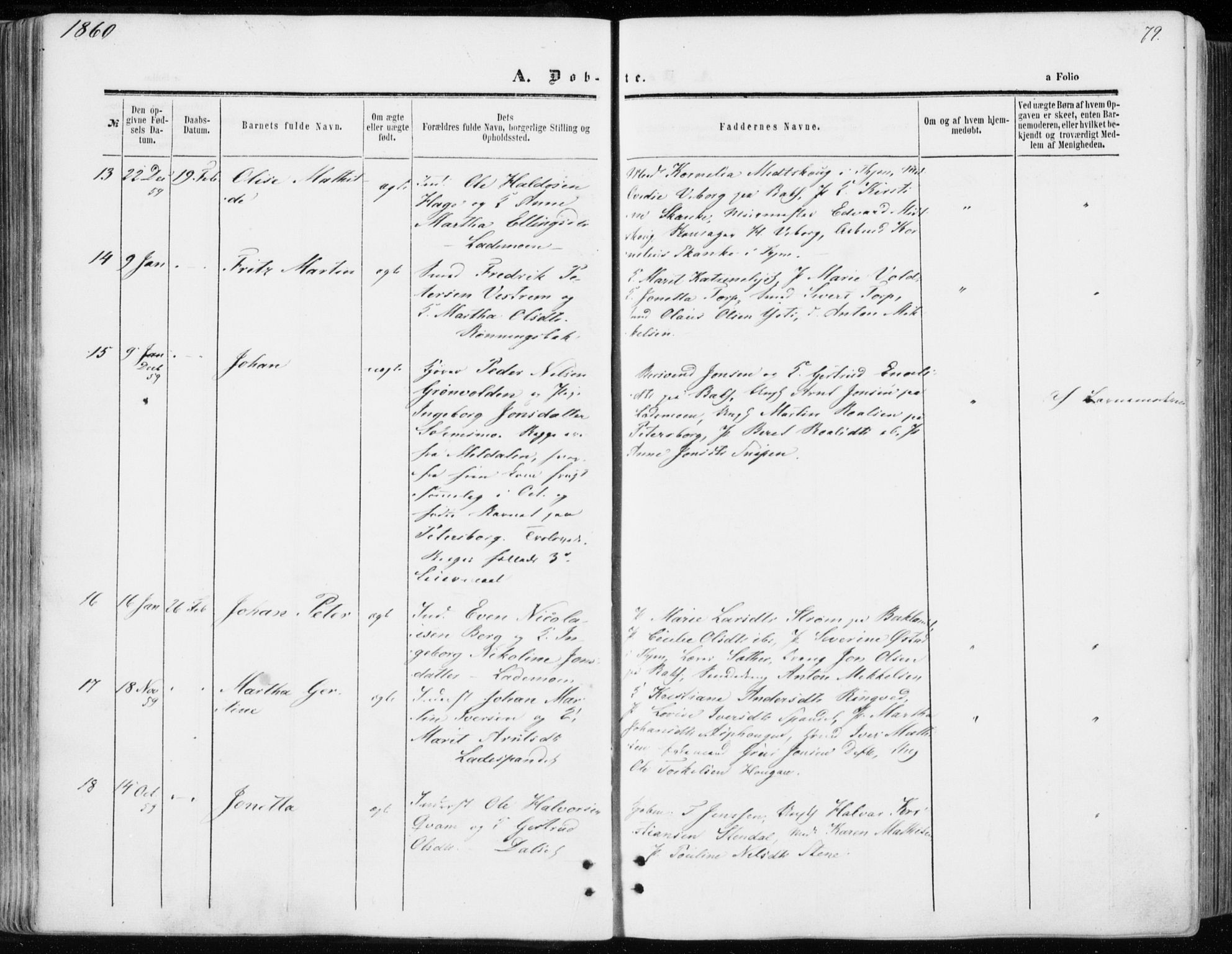 Ministerialprotokoller, klokkerbøker og fødselsregistre - Sør-Trøndelag, SAT/A-1456/606/L0292: Ministerialbok nr. 606A07, 1856-1865, s. 79