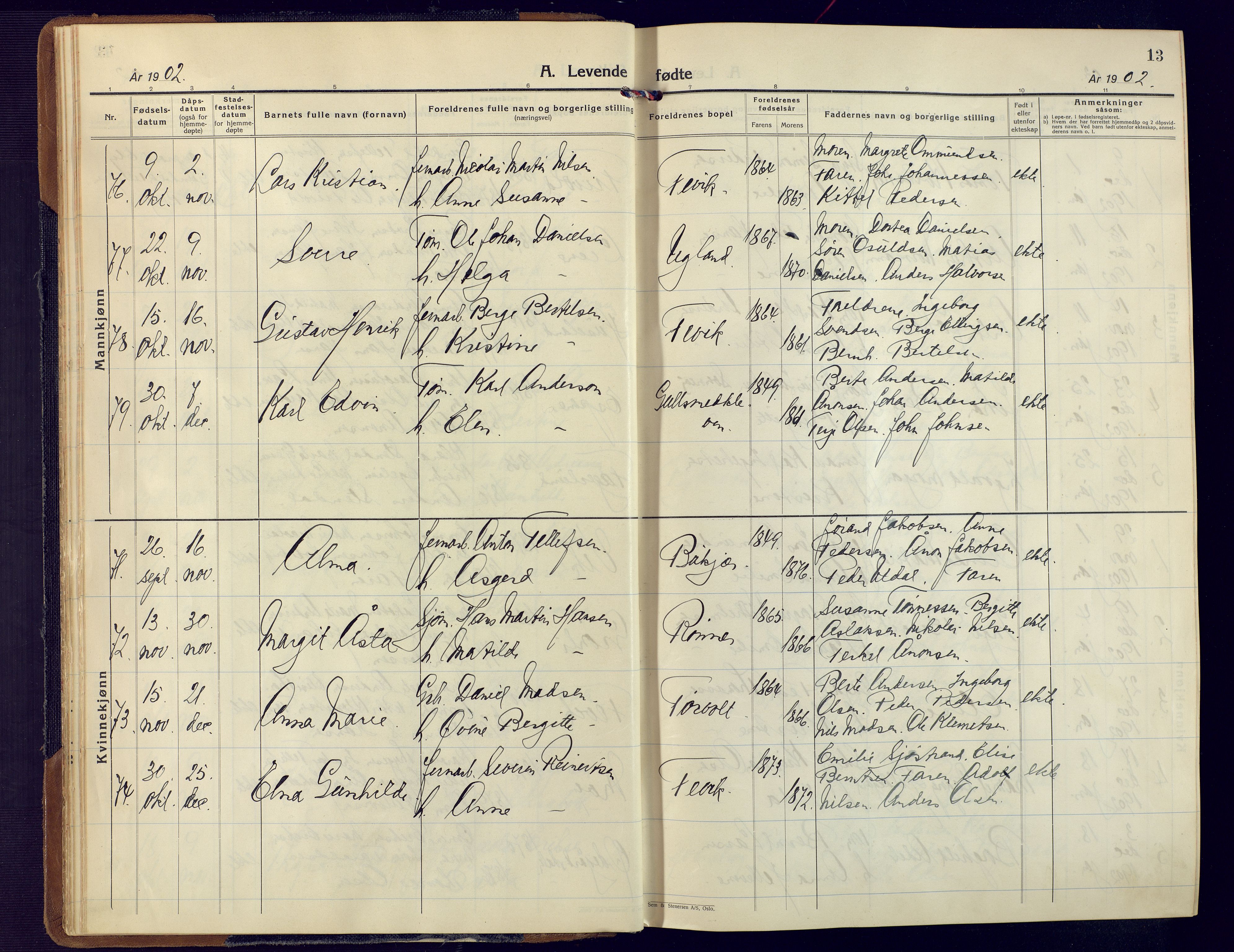 Fjære sokneprestkontor, AV/SAK-1111-0011/F/Fa/L0004: Ministerialbok nr. A 4, 1902-1925, s. 13