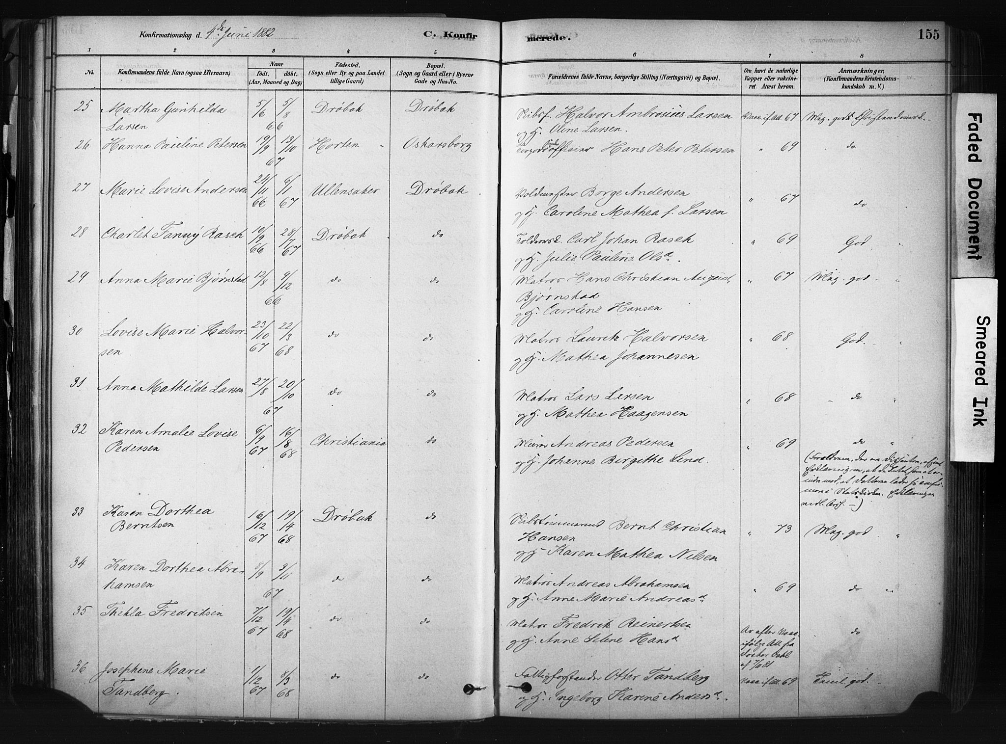 Drøbak prestekontor Kirkebøker, AV/SAO-A-10142a/F/Fb/L0001: Ministerialbok nr. II 1, 1878-1891, s. 155