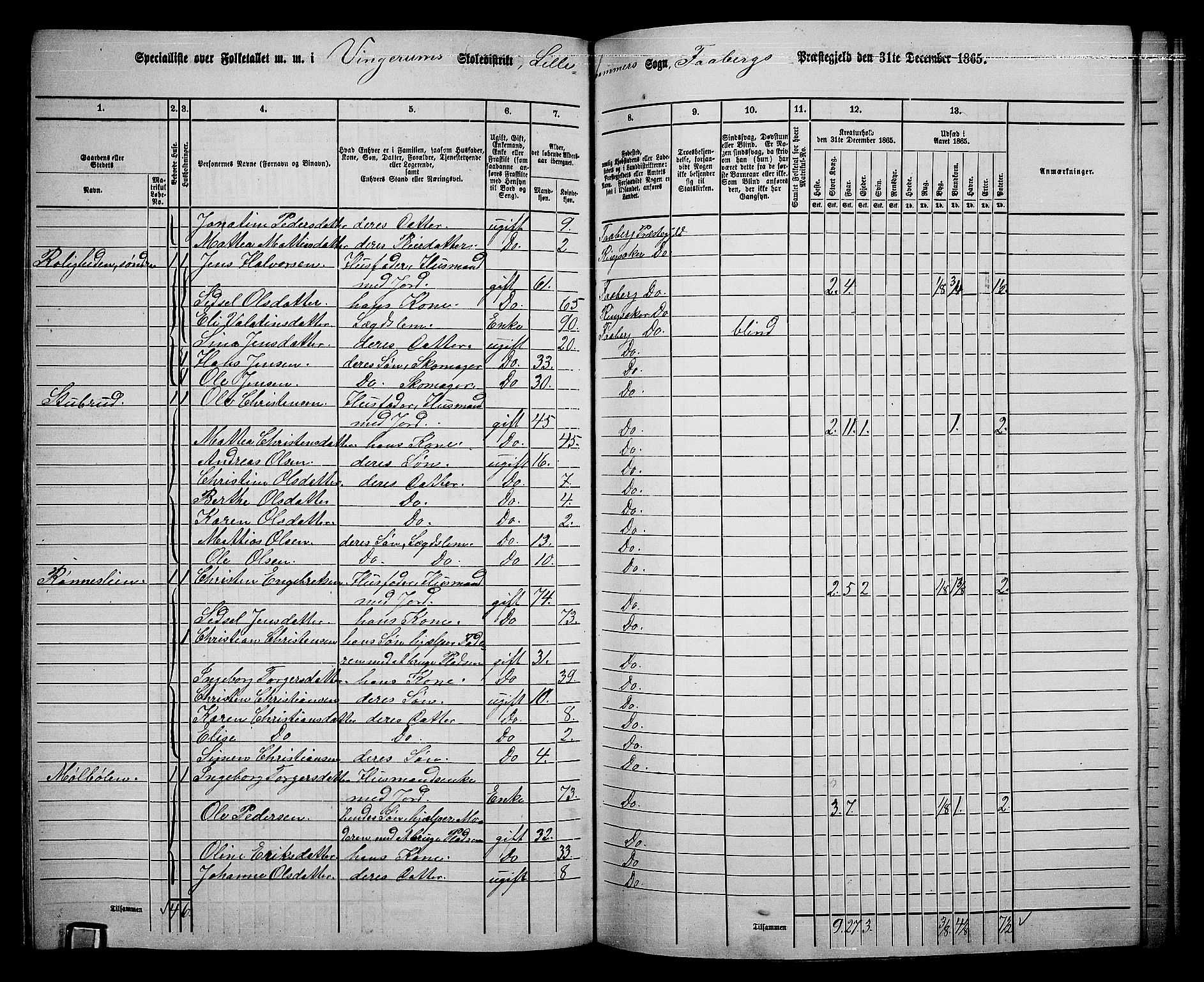 RA, Folketelling 1865 for 0524L Fåberg prestegjeld, Fåberg sokn og Lillehammer landsokn, 1865, s. 177