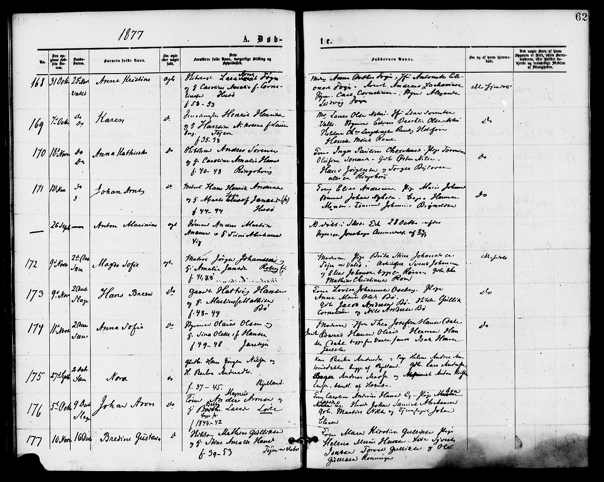 Sem kirkebøker, AV/SAKO-A-5/F/Fa/L0009: Ministerialbok nr. I 9, 1874-1877, s. 62