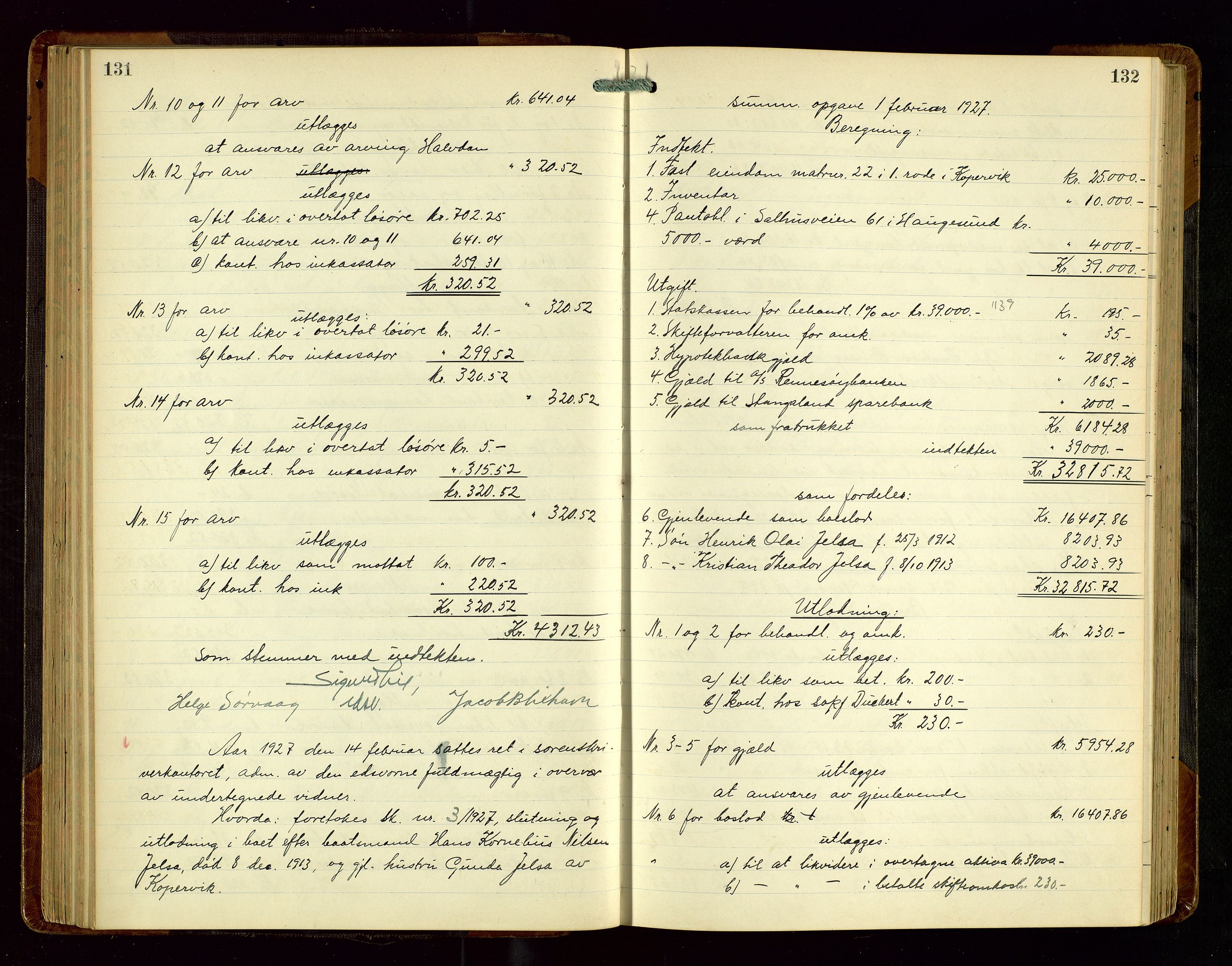 Karmsund sorenskriveri, AV/SAST-A-100311/01/IV/IVGB/L0004: SKIFTEUTLODNINGSPROTOKOLL, 1925-1931, s. 131-132