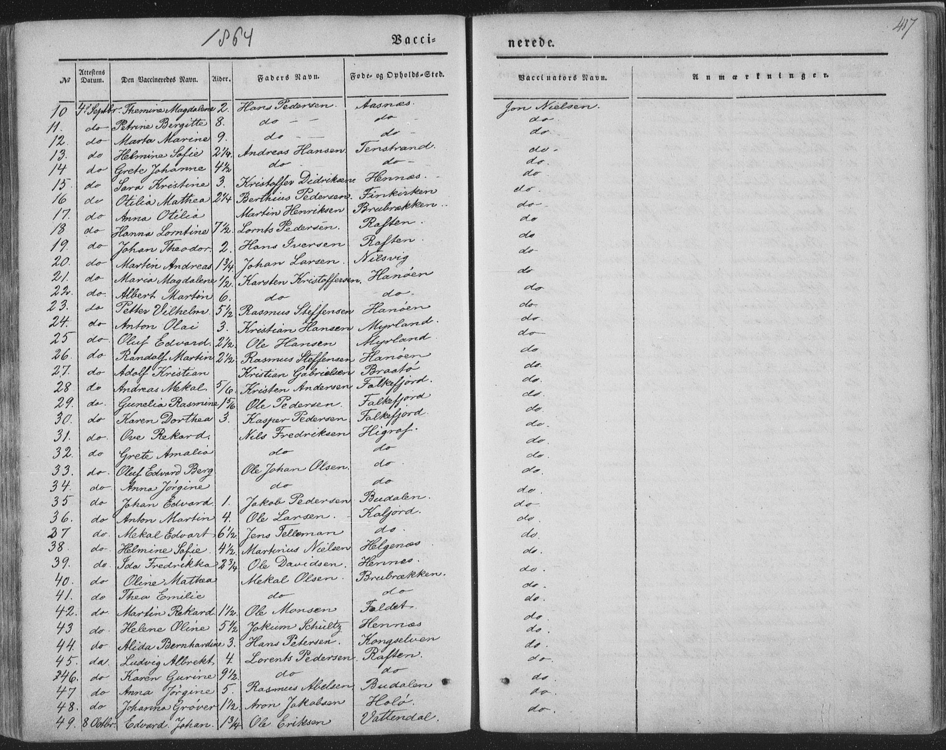 Ministerialprotokoller, klokkerbøker og fødselsregistre - Nordland, AV/SAT-A-1459/888/L1241: Ministerialbok nr. 888A07, 1849-1869, s. 417