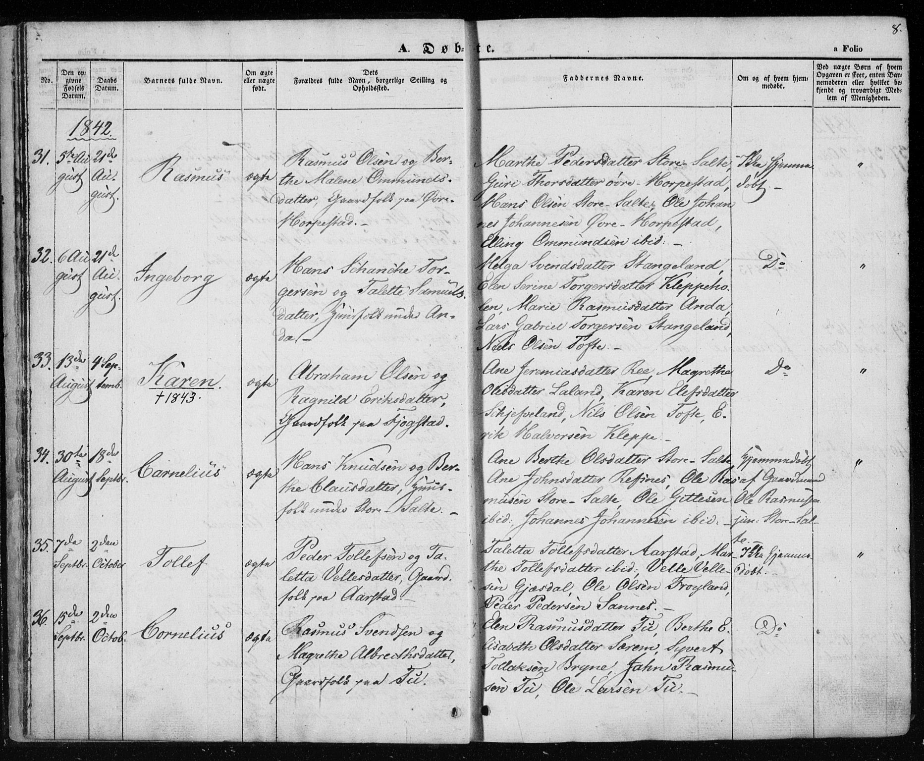 Klepp sokneprestkontor, AV/SAST-A-101803/001/3/30BA/L0004: Ministerialbok nr. A 4, 1842-1852, s. 8