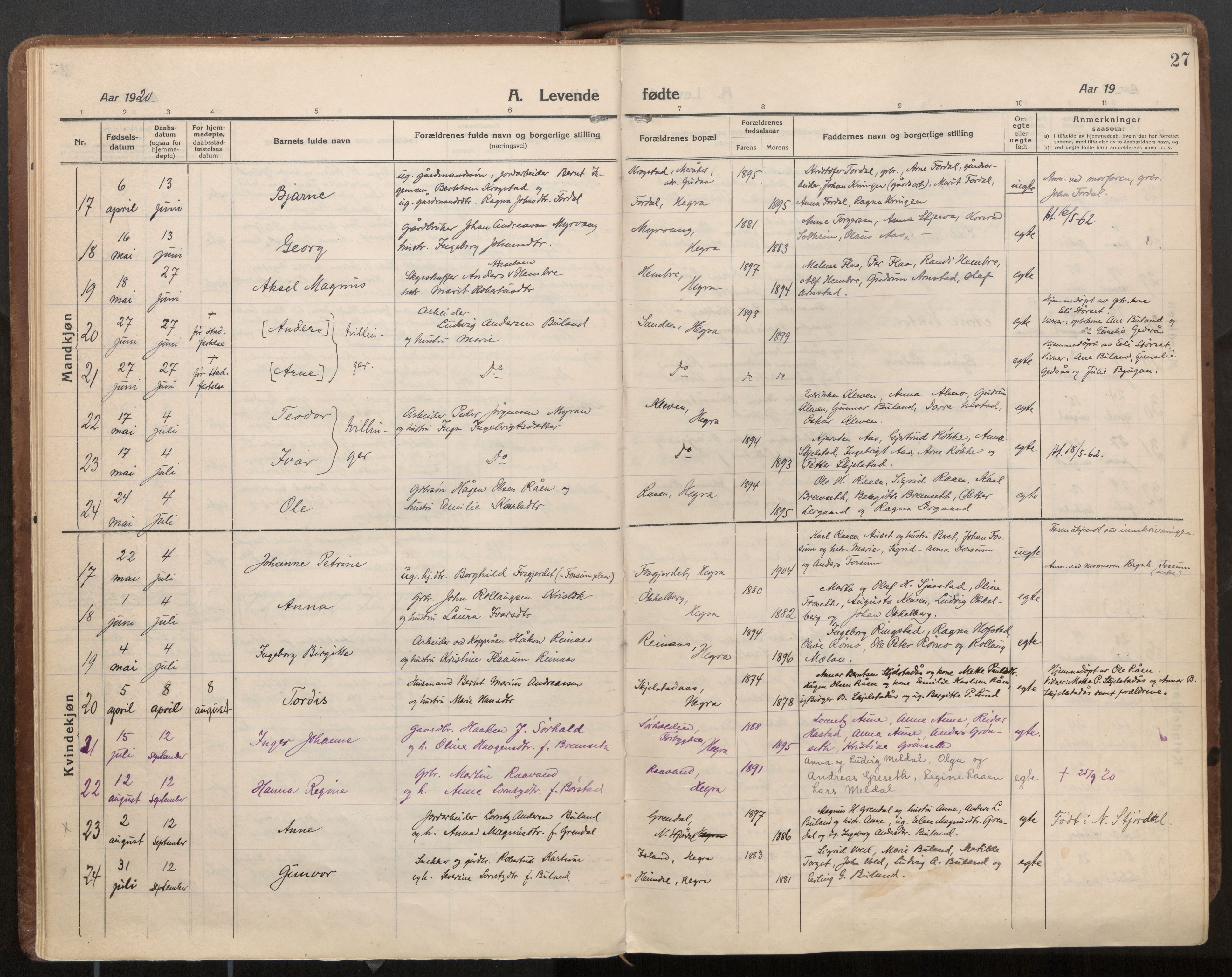 Ministerialprotokoller, klokkerbøker og fødselsregistre - Nord-Trøndelag, AV/SAT-A-1458/703/L0037: Ministerialbok nr. 703A10, 1915-1932, s. 27