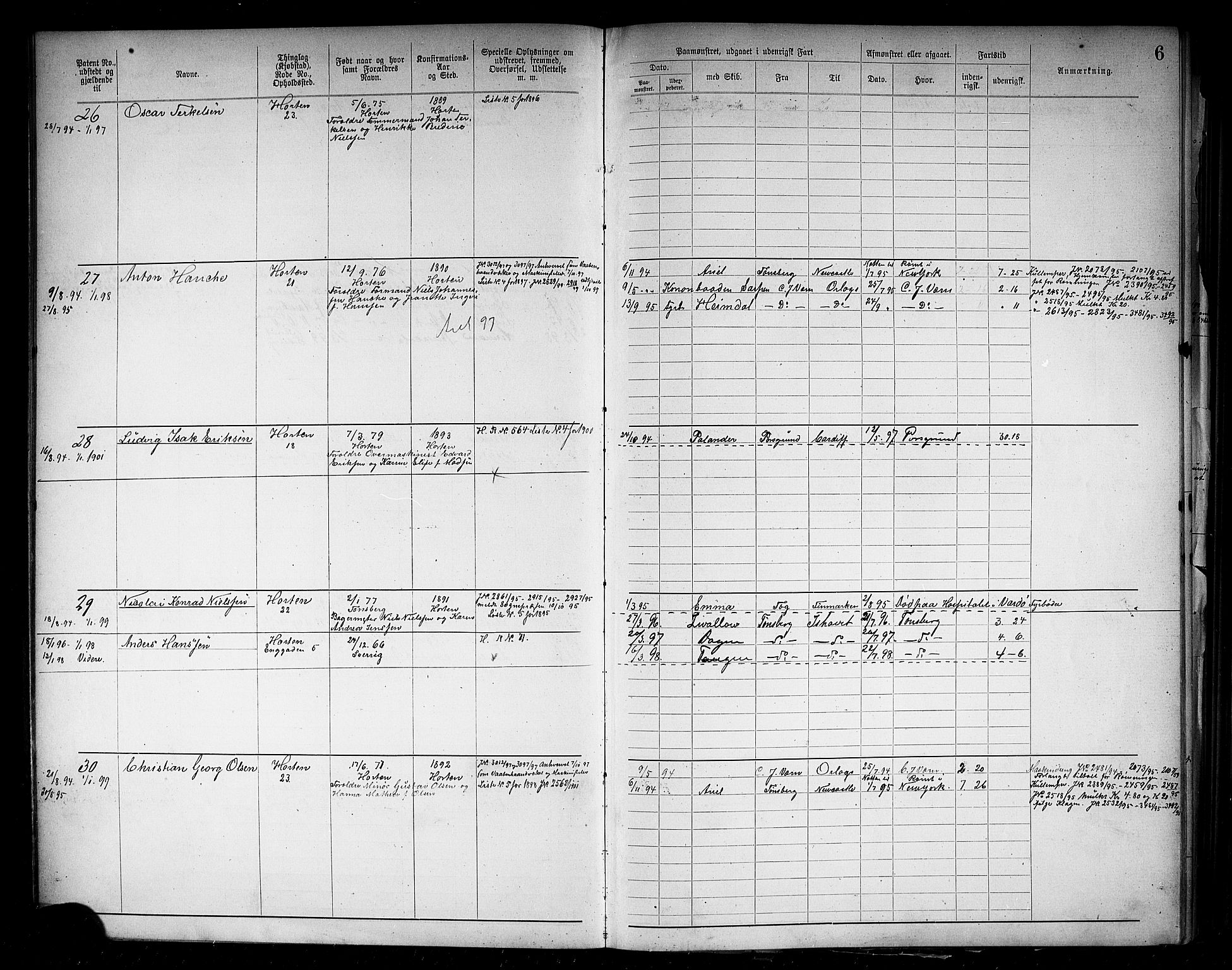 Horten innrulleringskontor, AV/SAKO-A-785/F/Fb/L0006: Annotasjonsrulle, 1889-1911, s. 8