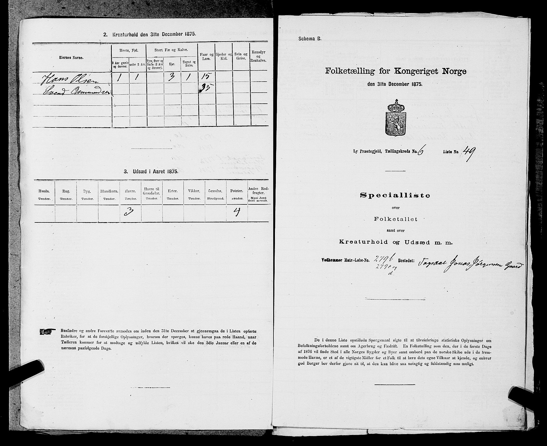 SAST, Folketelling 1875 for 1121P Lye prestegjeld, 1875, s. 805