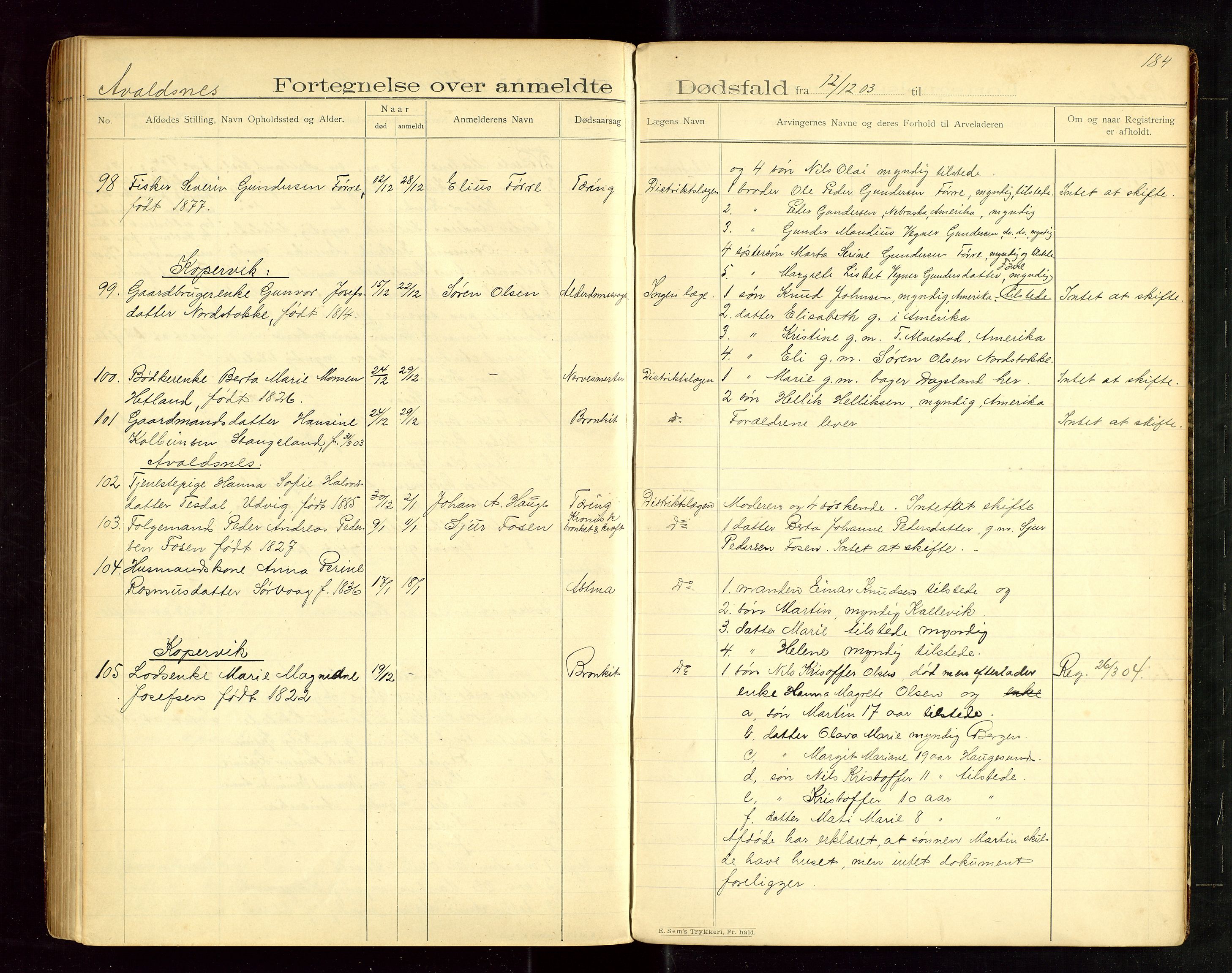 Karmsund sorenskriveri, SAST/A-100311/01/IV/IVAB/L0003: DØDSFALLSPROTOKOLL, 1902-1905, s. 183-184