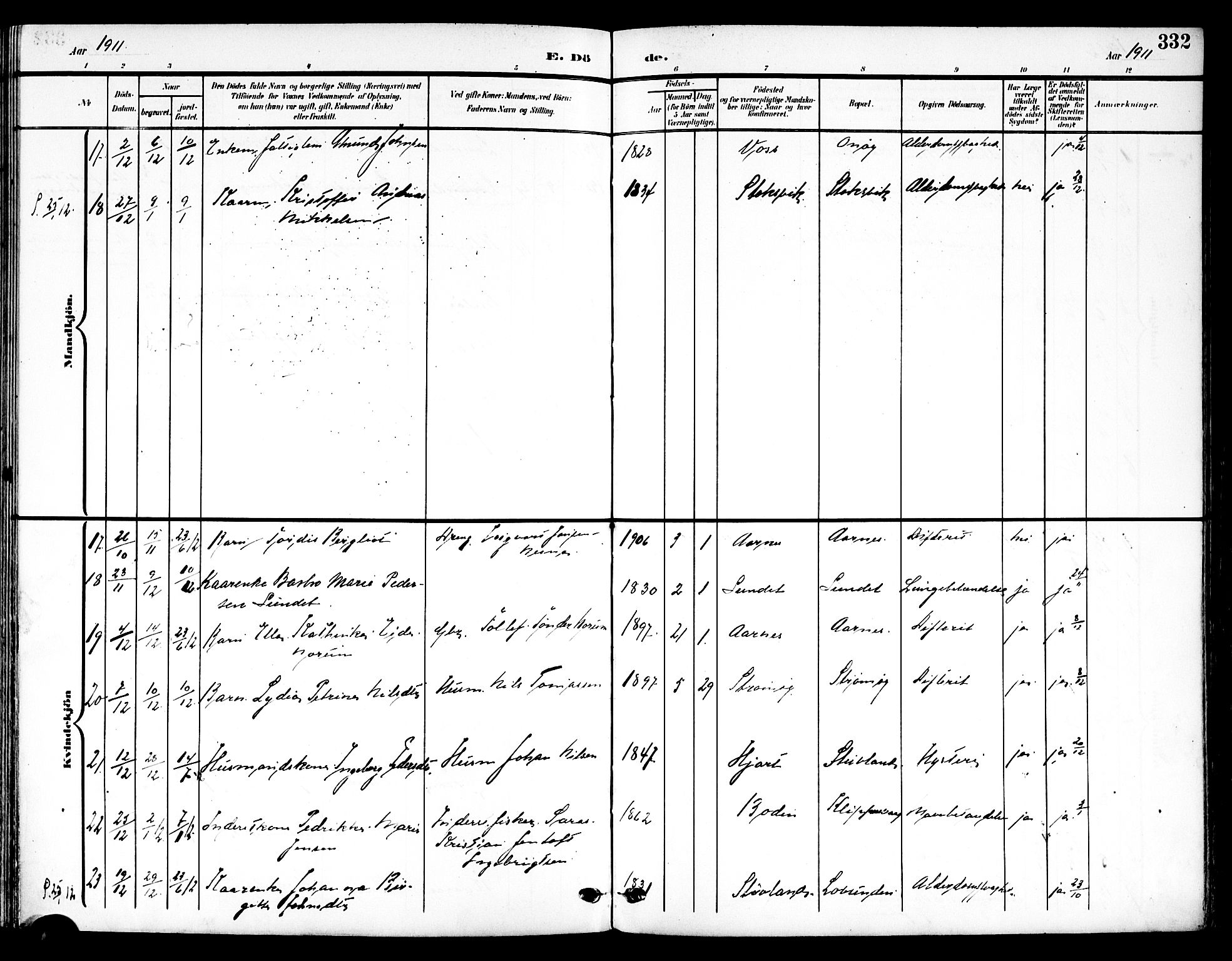 Ministerialprotokoller, klokkerbøker og fødselsregistre - Nordland, AV/SAT-A-1459/839/L0569: Ministerialbok nr. 839A06, 1903-1922, s. 332