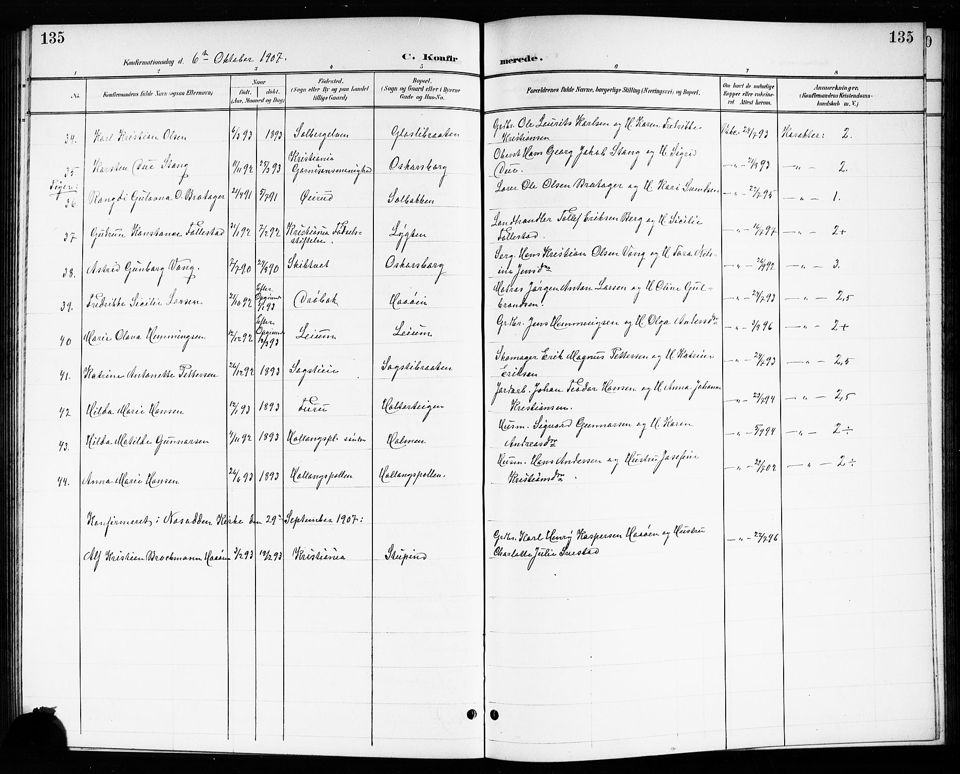 Drøbak prestekontor Kirkebøker, AV/SAO-A-10142a/G/Gb/L0001: Klokkerbok nr. II 1, 1901-1919, s. 135