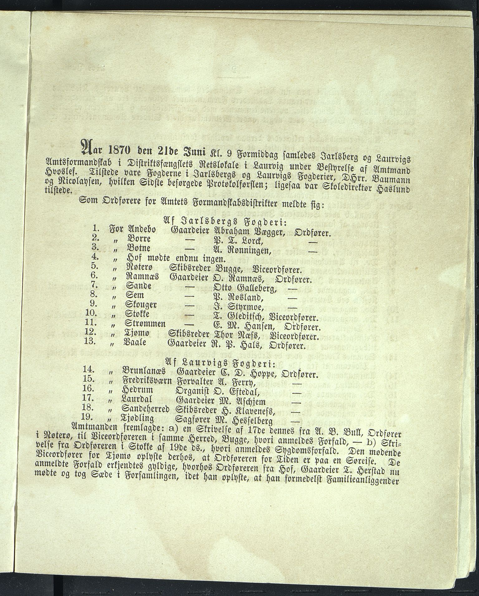 Vestfold fylkeskommune. Fylkestinget, VEMU/A-1315/A/Ab/Abb/L0016: Fylkestingsforhandlinger, 1870