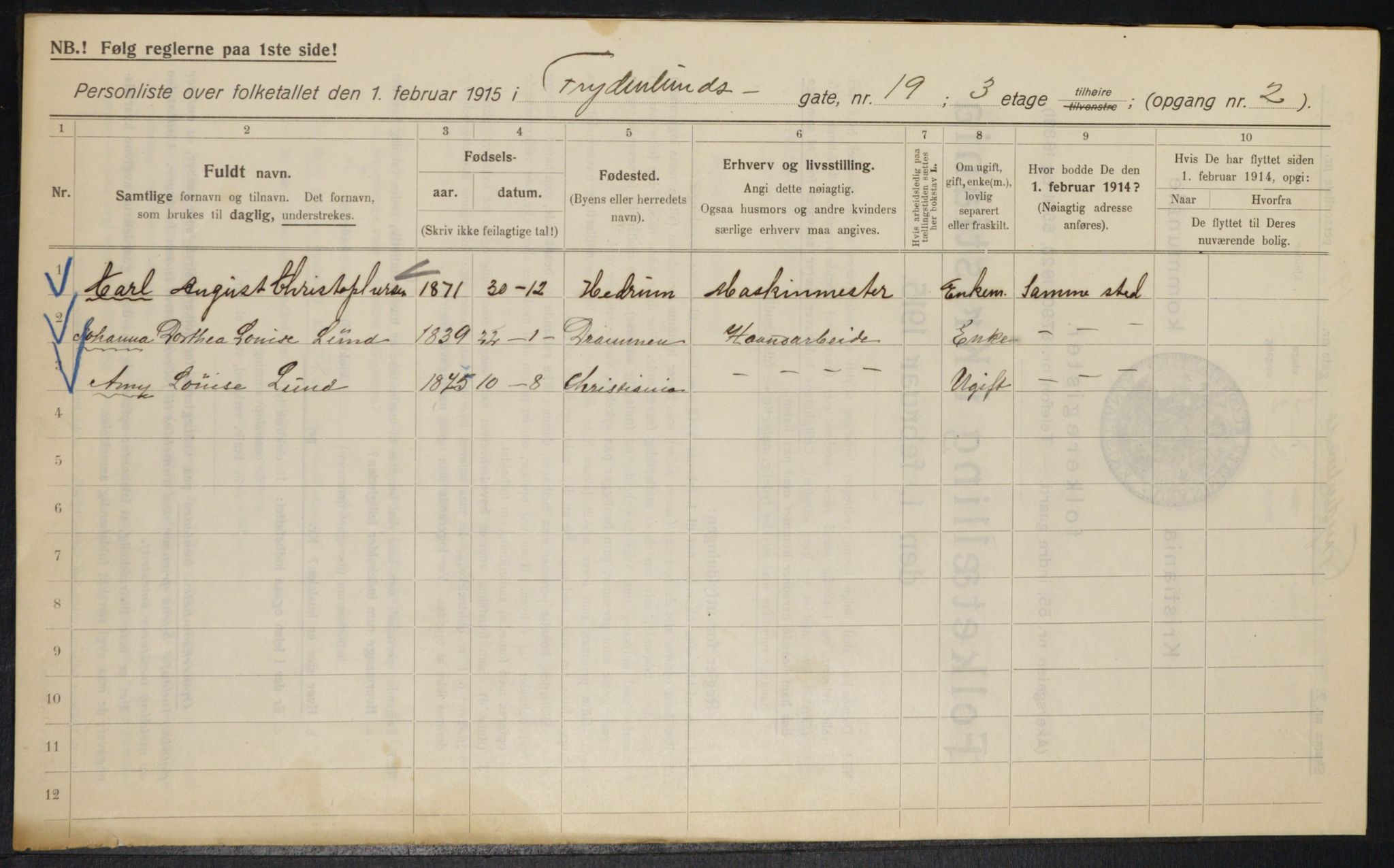 OBA, Kommunal folketelling 1.2.1915 for Kristiania, 1915, s. 28032