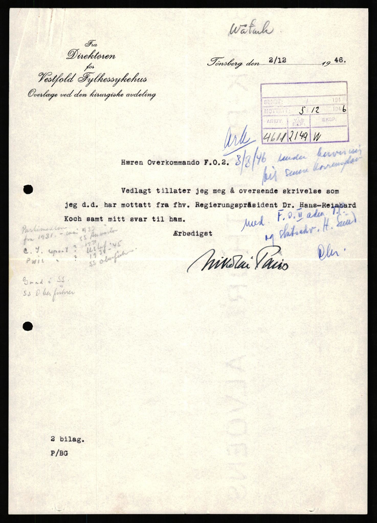 Forsvaret, Forsvarets overkommando II, RA/RAFA-3915/D/Db/L0017: CI Questionaires. Tyske okkupasjonsstyrker i Norge. Tyskere., 1945-1946, s. 278