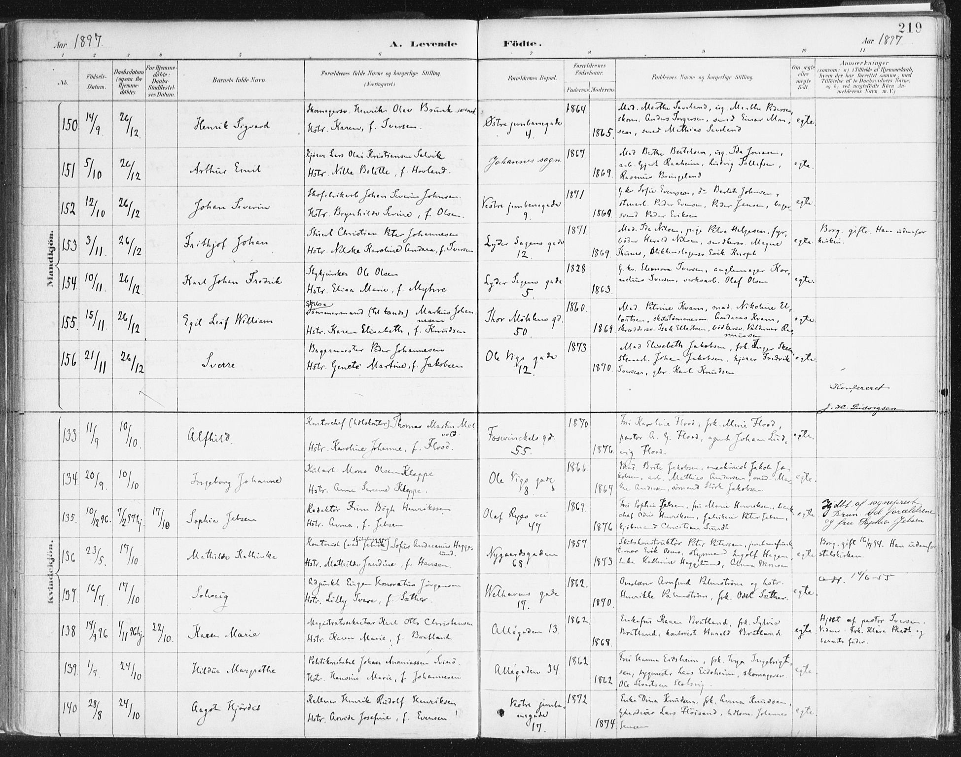 Johanneskirken sokneprestembete, AV/SAB-A-76001/H/Haa/L0001: Ministerialbok nr. A 1, 1885-1900, s. 219