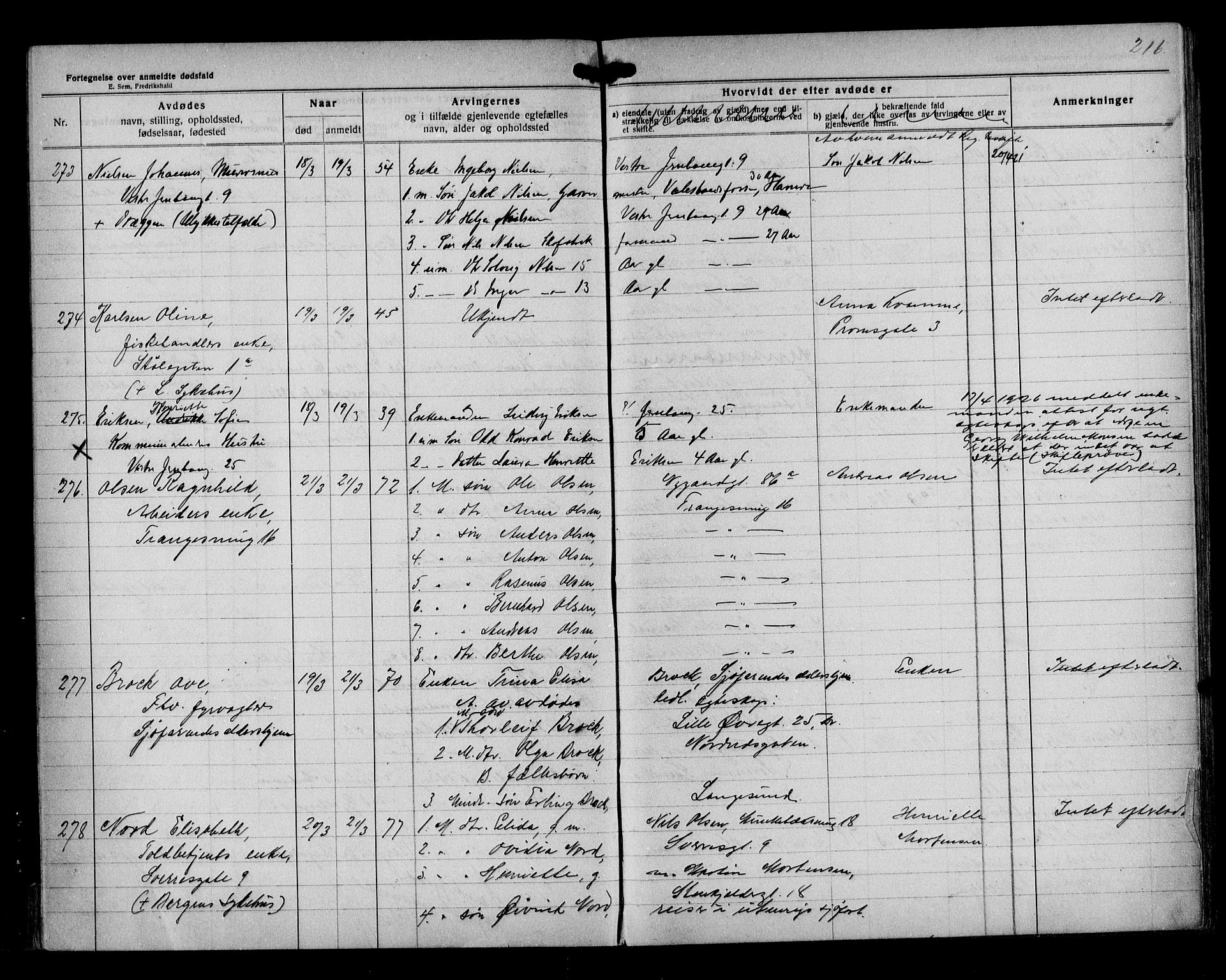 Byfogd og Byskriver i Bergen, AV/SAB-A-3401/06/06Na/L0013: Dødsfallsjournaler, 1919-1921, s. 216