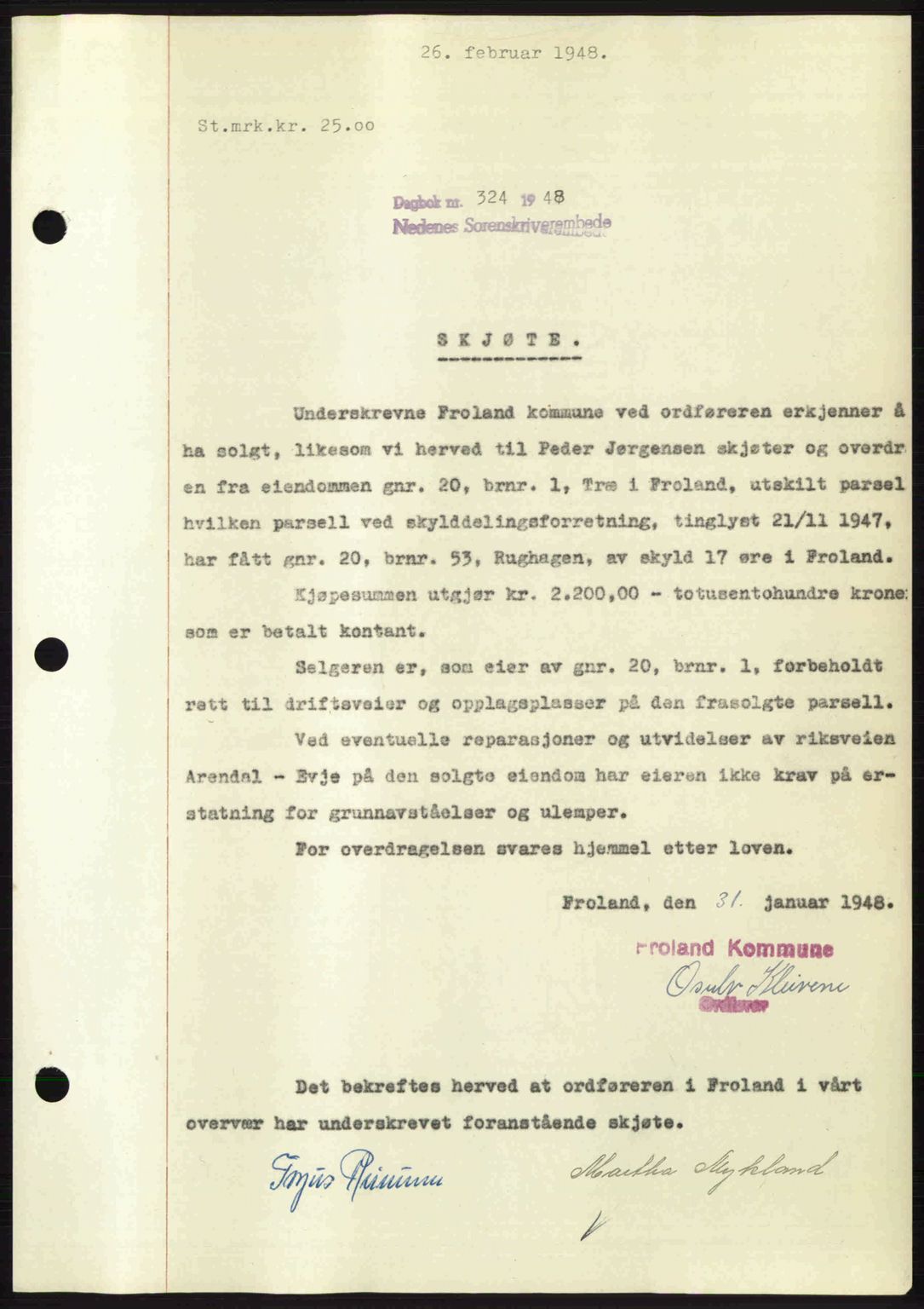 Nedenes sorenskriveri, SAK/1221-0006/G/Gb/Gba/L0058: Pantebok nr. A10, 1947-1948, Dagboknr: 324/1948