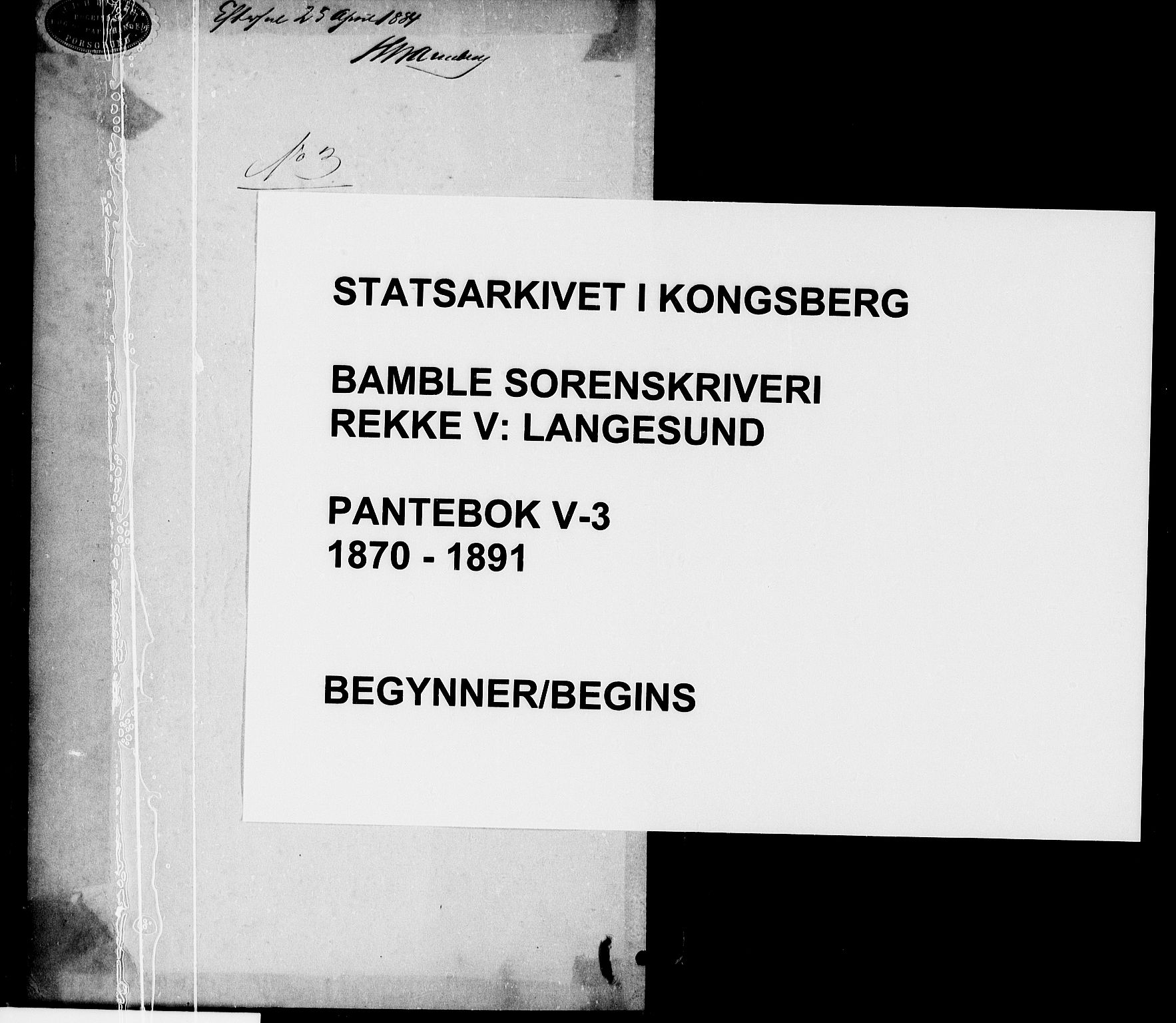 Bamble sorenskriveri, AV/SAKO-A-214/G/Ga/Gae/L0003: Pantebok nr. V 3, 1870-1891