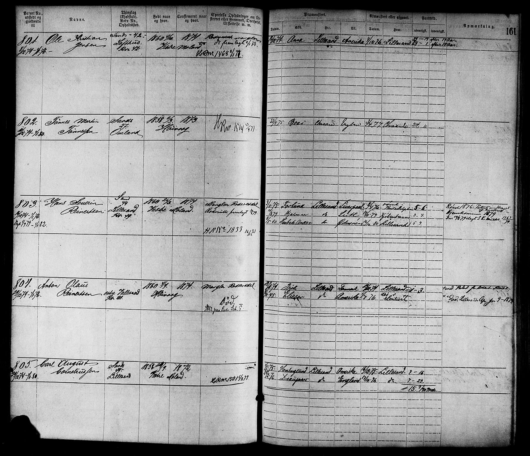 Lillesand mønstringskrets, SAK/2031-0014/F/Fa/L0004: Annotasjonsrulle nr 1-1920 med register, G-1, 1869-1891, s. 186