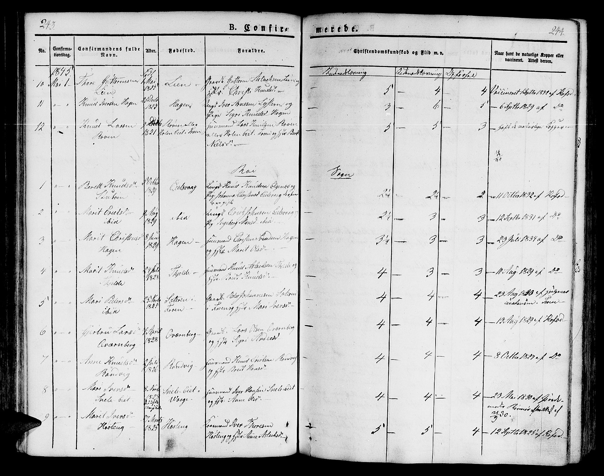 Ministerialprotokoller, klokkerbøker og fødselsregistre - Møre og Romsdal, AV/SAT-A-1454/551/L0624: Ministerialbok nr. 551A04, 1831-1845, s. 243-244