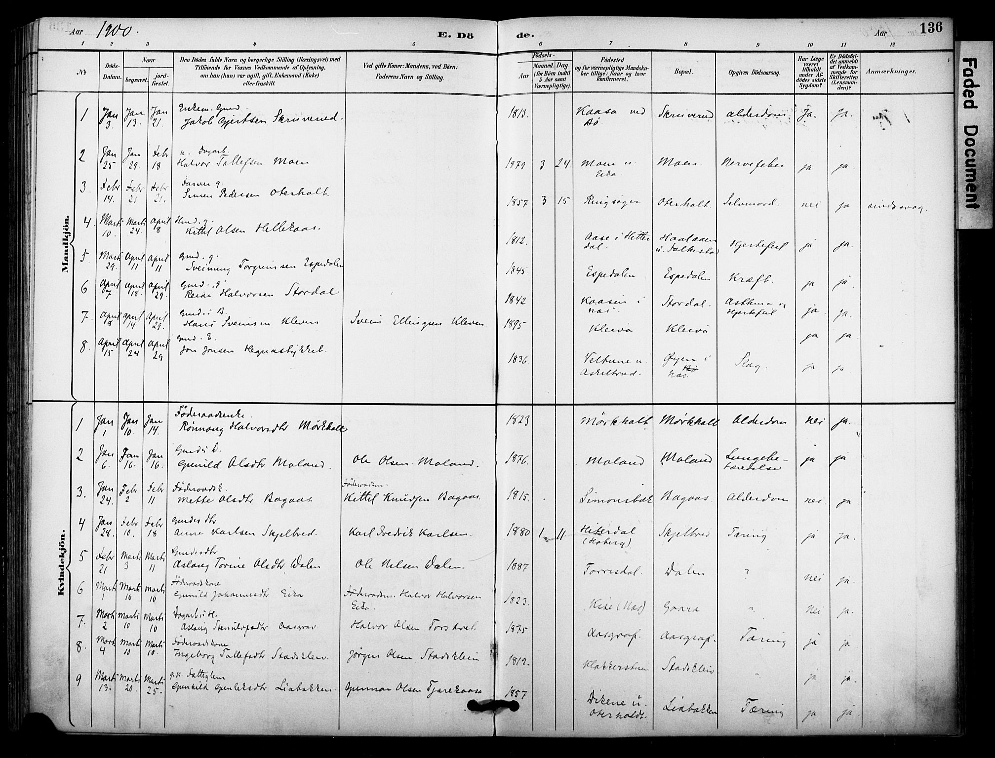 Bø kirkebøker, AV/SAKO-A-257/F/Fa/L0011: Ministerialbok nr. 11, 1892-1900, s. 136