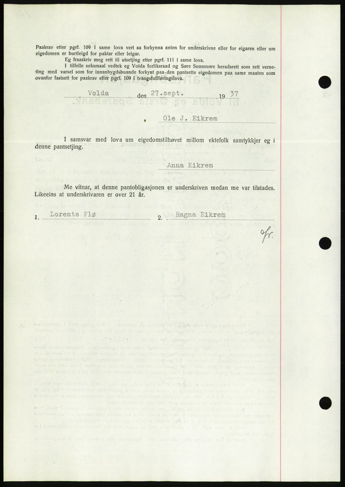 Søre Sunnmøre sorenskriveri, AV/SAT-A-4122/1/2/2C/L0064: Pantebok nr. 58, 1937-1938, Dagboknr: 1536/1937