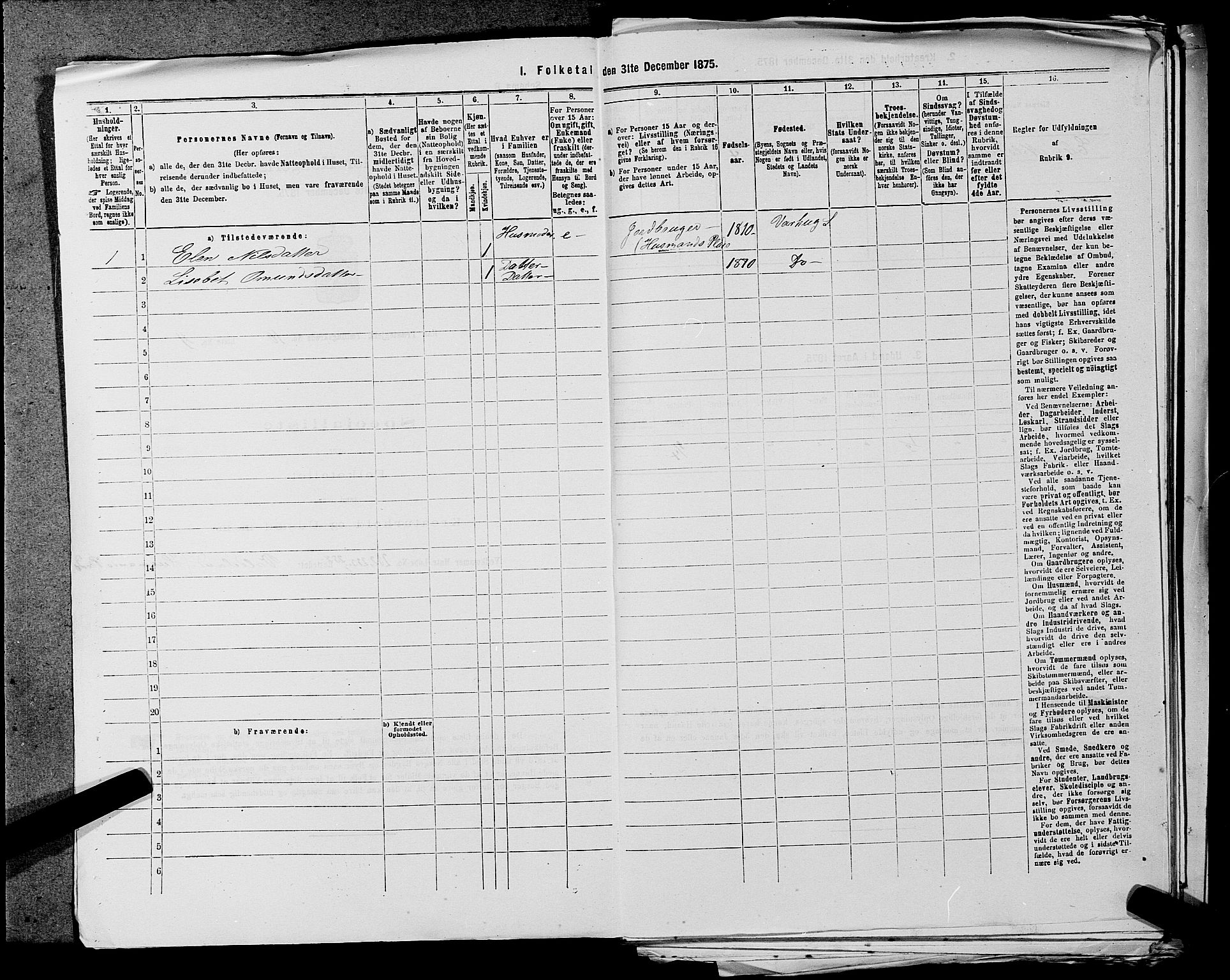 SAST, Folketelling 1875 for 1119P Hå prestegjeld, 1875, s. 1068