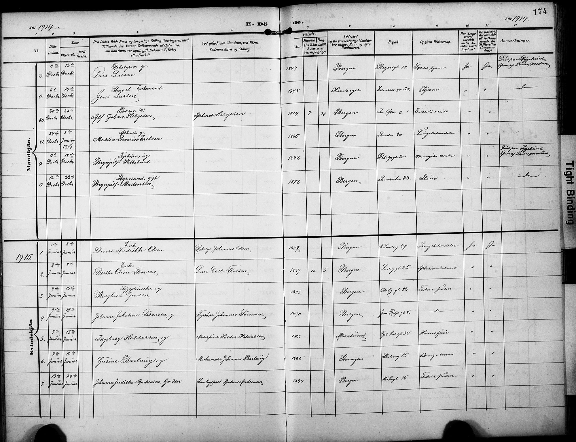Sandviken Sokneprestembete, AV/SAB-A-77601/H/Hb/L0017: Klokkerbok nr. E 1, 1903-1926, s. 174