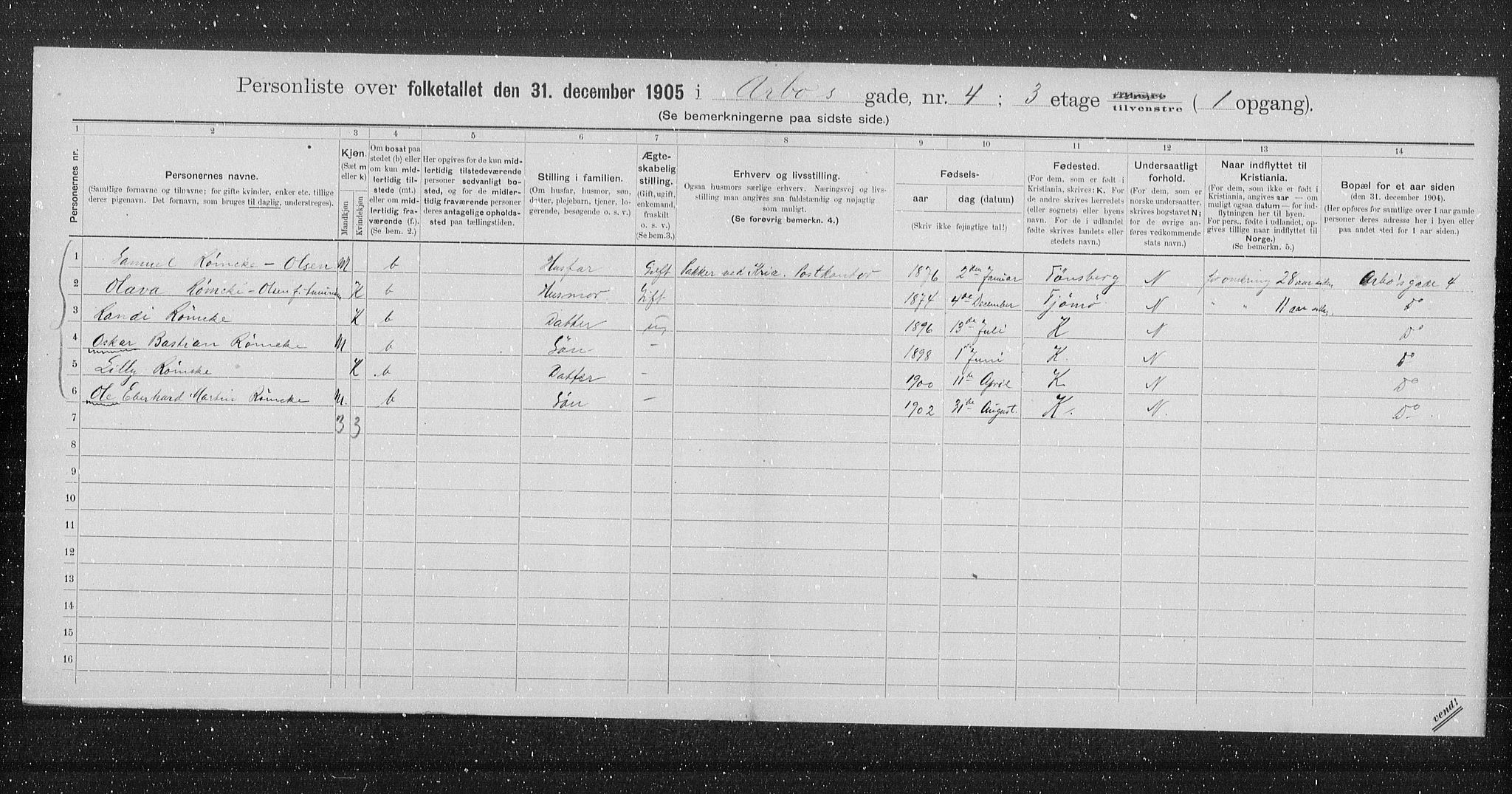 OBA, Kommunal folketelling 31.12.1905 for Kristiania kjøpstad, 1905, s. 1022