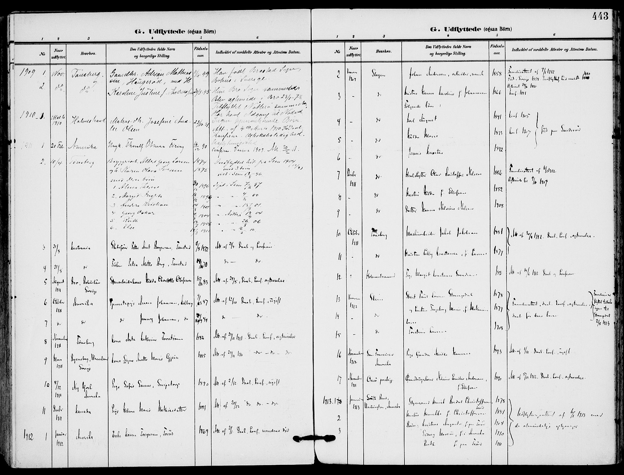 Nøtterøy kirkebøker, AV/SAKO-A-354/F/Fa/L0010: Ministerialbok nr. I 10, 1908-1919, s. 443
