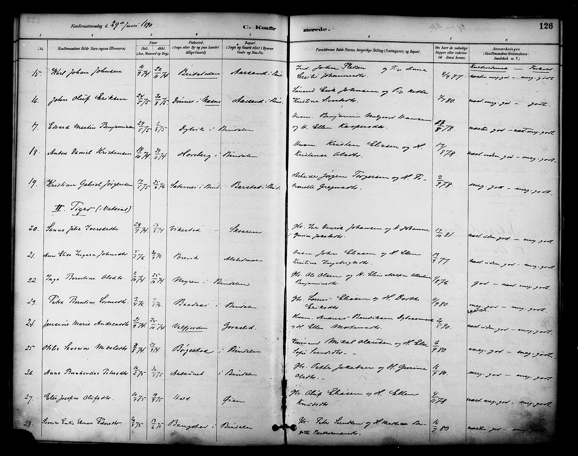 Ministerialprotokoller, klokkerbøker og fødselsregistre - Nordland, AV/SAT-A-1459/810/L0150: Ministerialbok nr. 810A10 /1, 1884-1895, s. 126